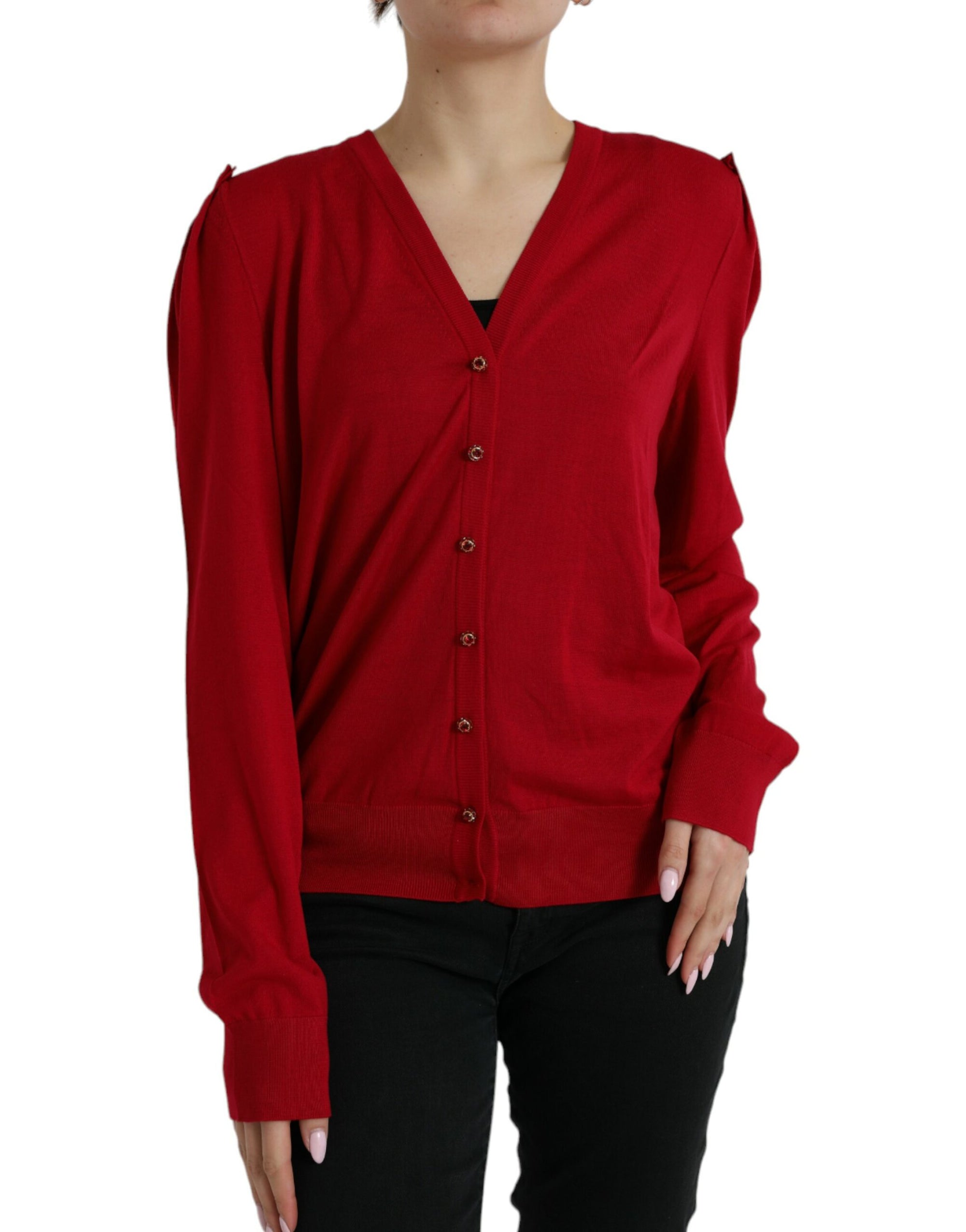 Dolce & Gabbana Red Wool V-neck Buttoned Cardigan Sweater