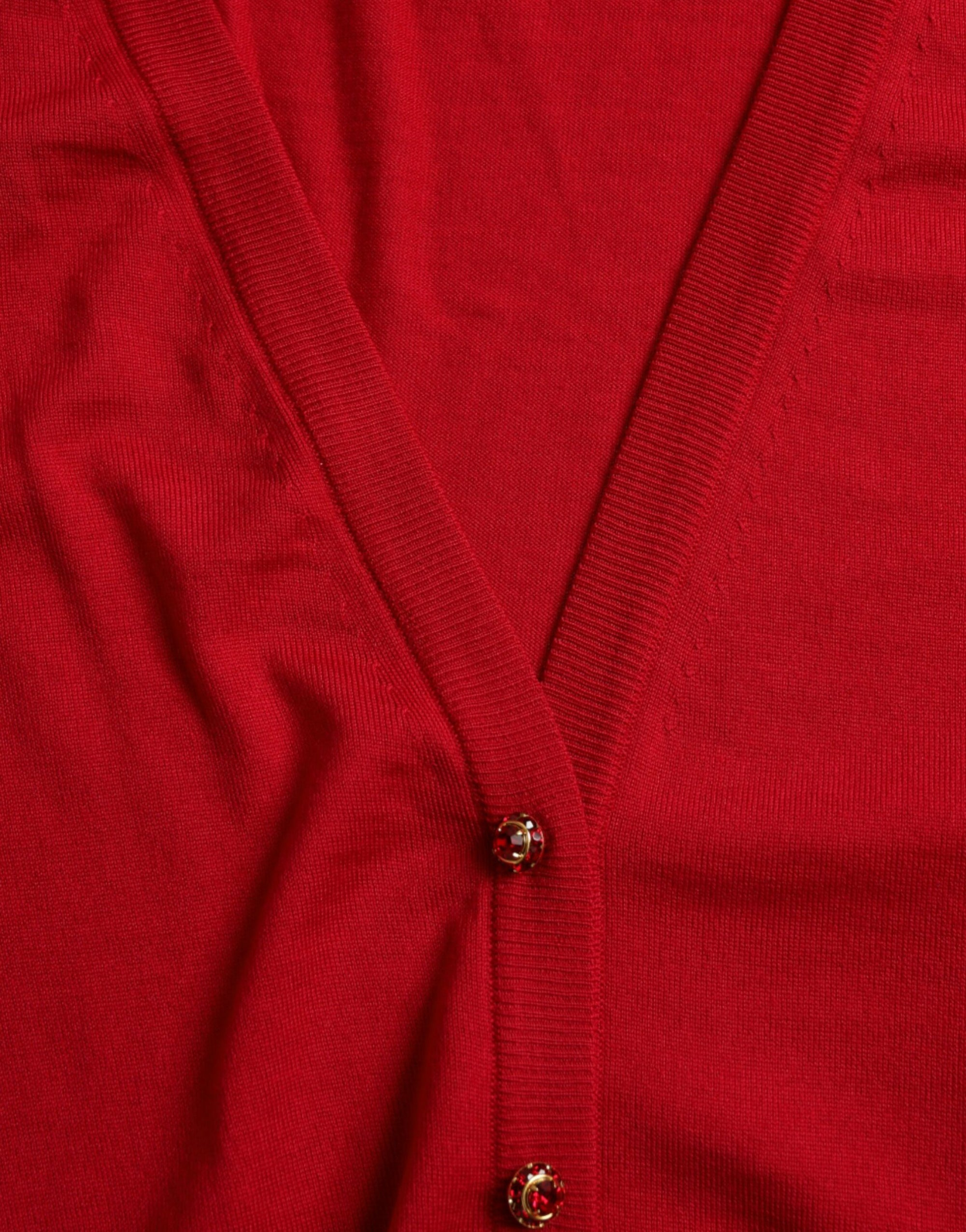 Dolce & Gabbana Red Wool V-neck Buttoned Cardigan Sweater