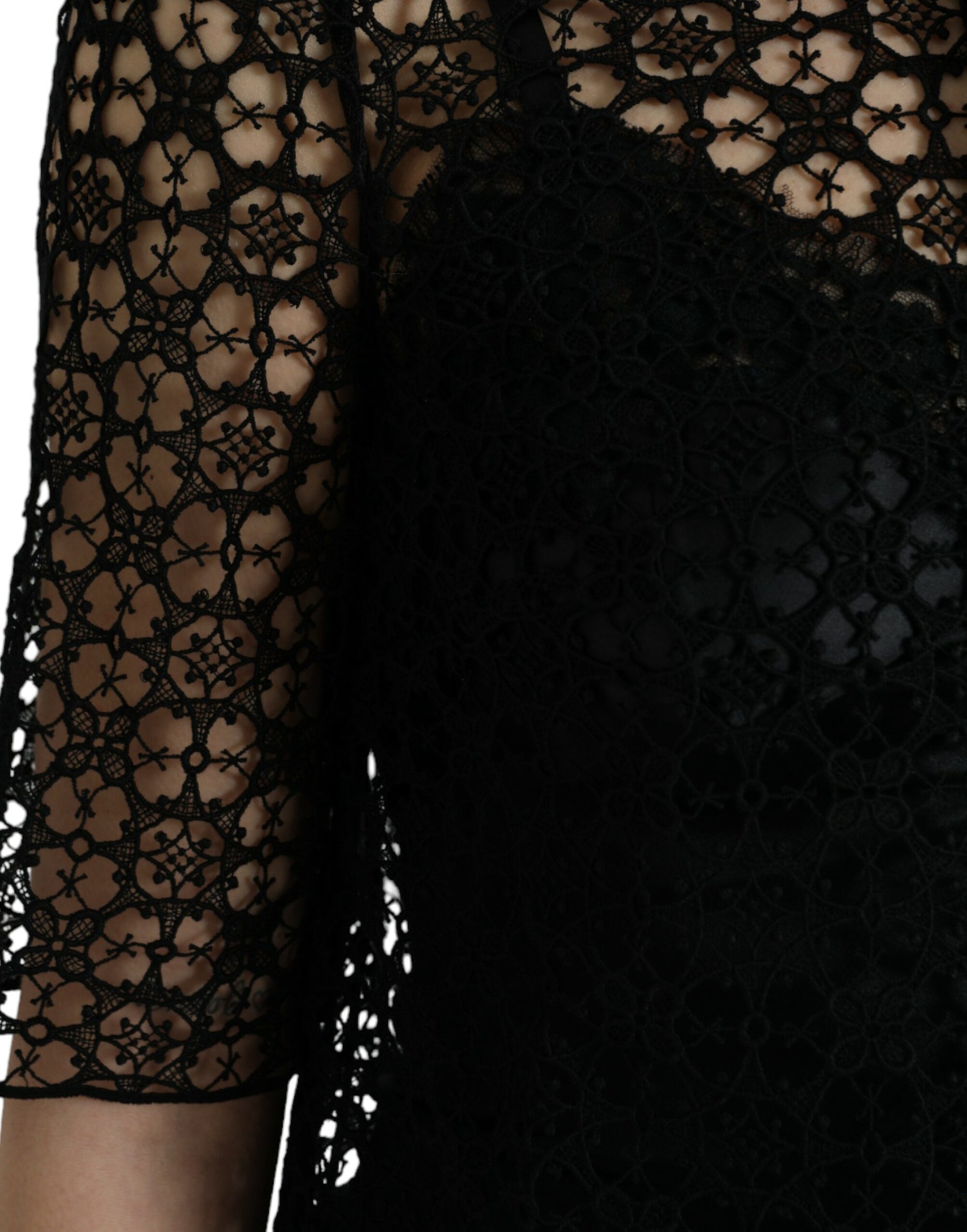 Dolce & Gabbana Black Floral Lace Short Sleeves Blouse Top