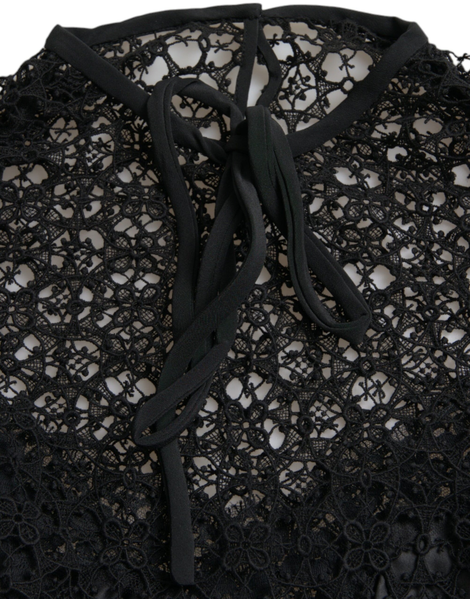 Dolce & Gabbana Black Floral Lace Short Sleeves Blouse Top