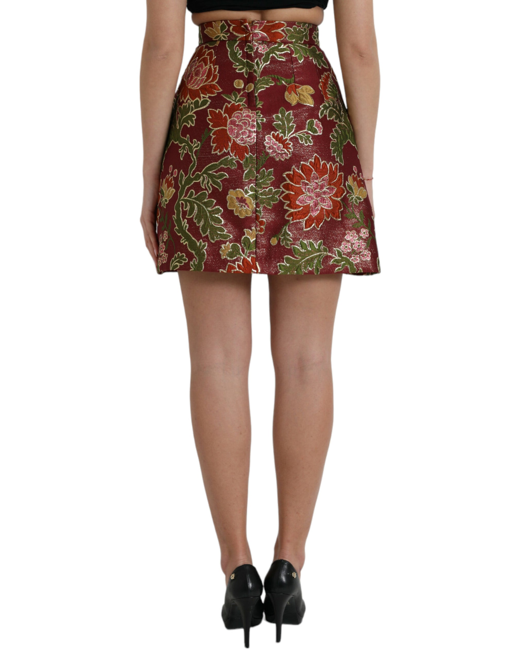 Dolce & Gabbana Maroon Floral Jacquard A-line Mini Skirt