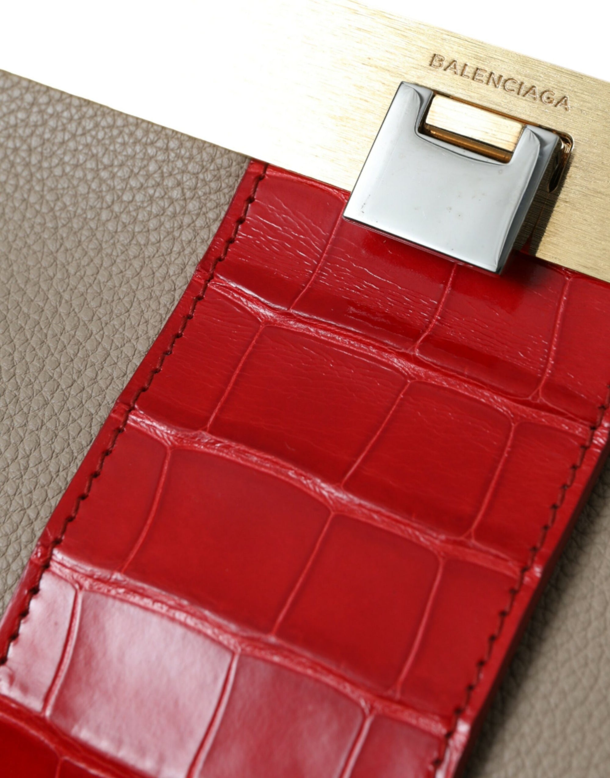Balenciaga Beige Red Two Tone Exotic Leather Pouch Bag