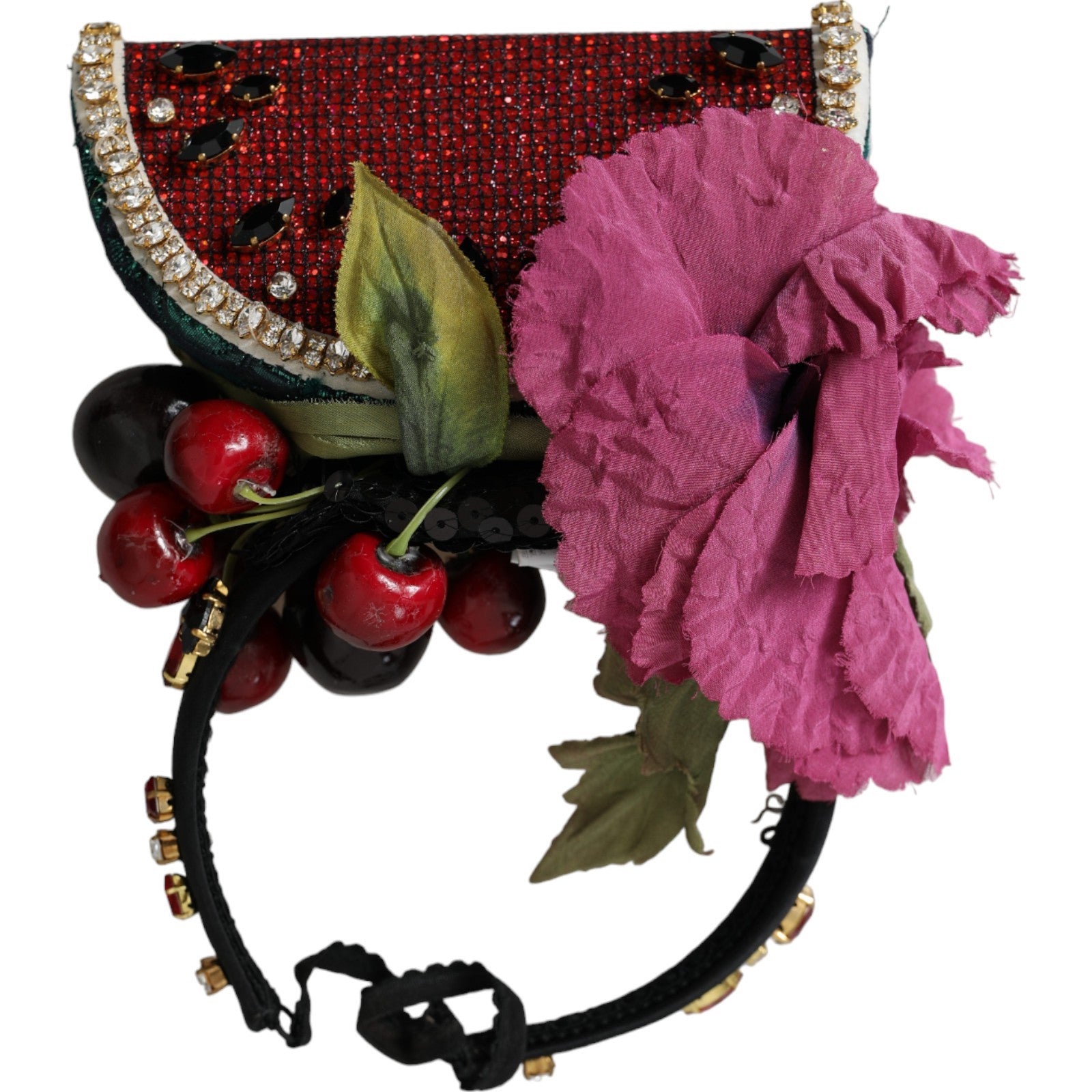 Dolce & Gabbana Red Watermelon Cherry Crystal Hairband Statement Diadem - Maison Luxe