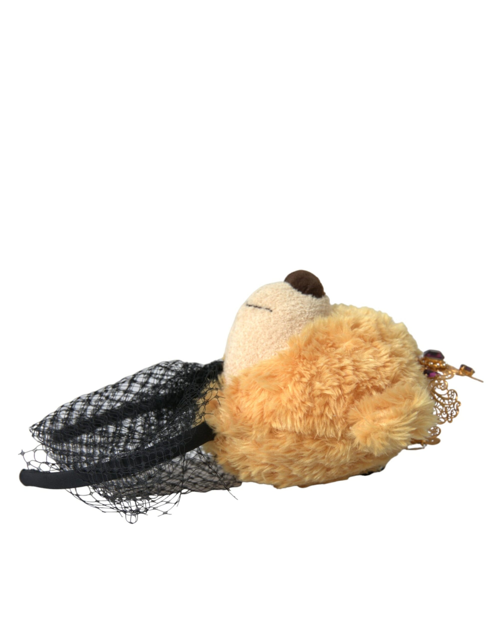 Dolce & Gabbana Brown Teddy Bear Gold Crystal Crown Hair Band Diadem - Maison Luxe