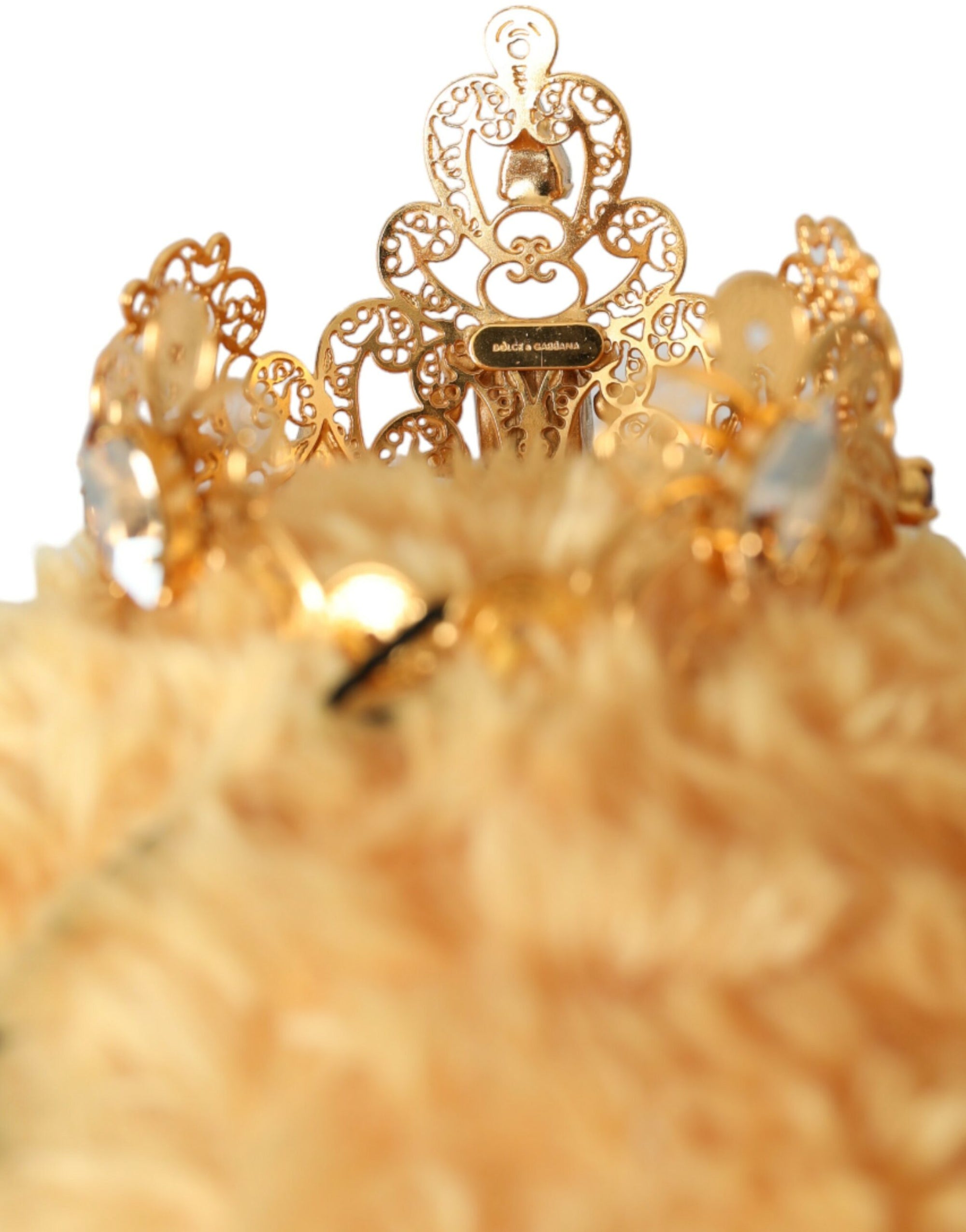 Dolce & Gabbana Brown Teddy Bear Gold Crystal Crown Hair Band Diadem - Maison Luxe