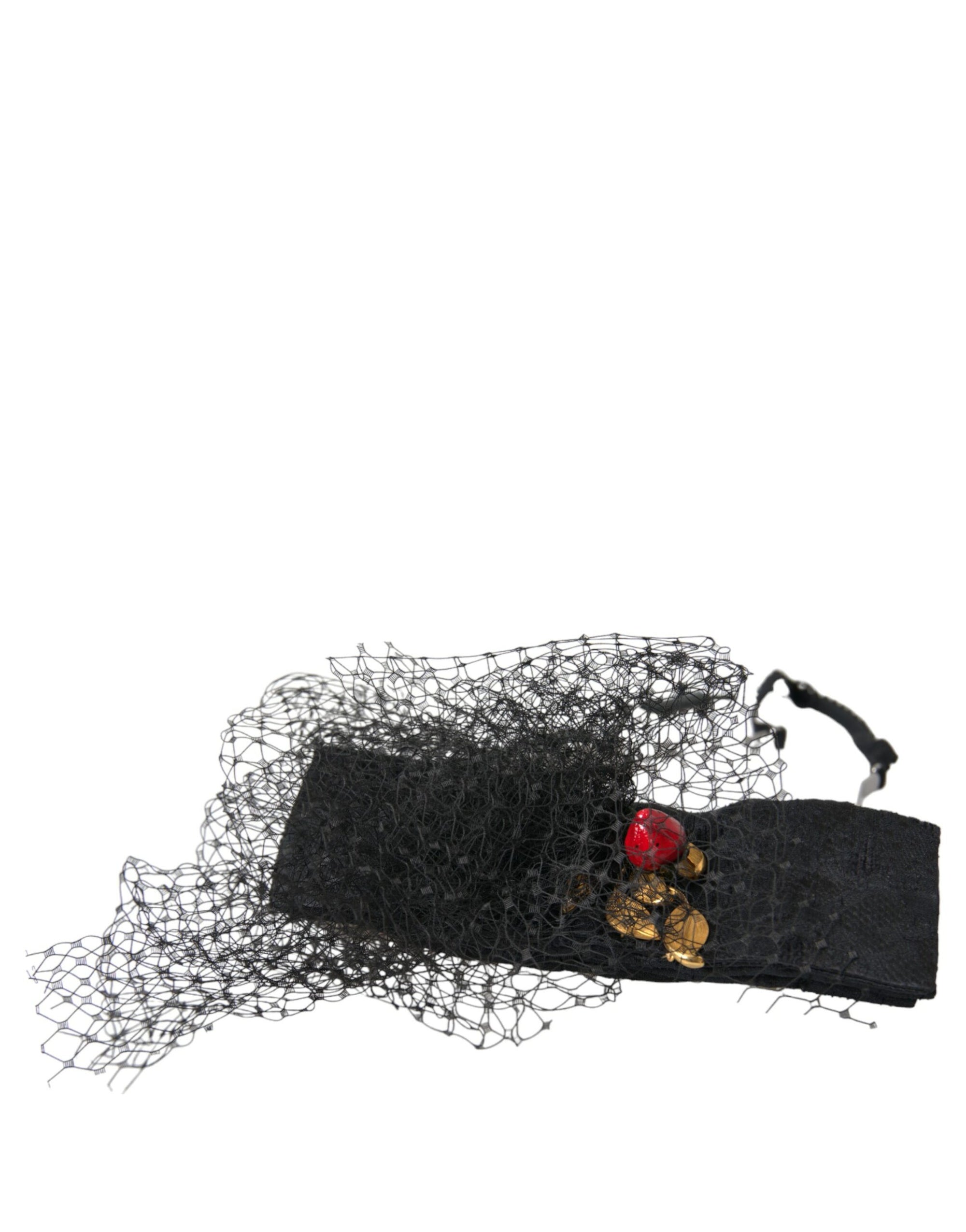 Dolce & Gabbana Black Strawberry Sicily Crystal Mesh Net Headband Diadem - Maison Luxe
