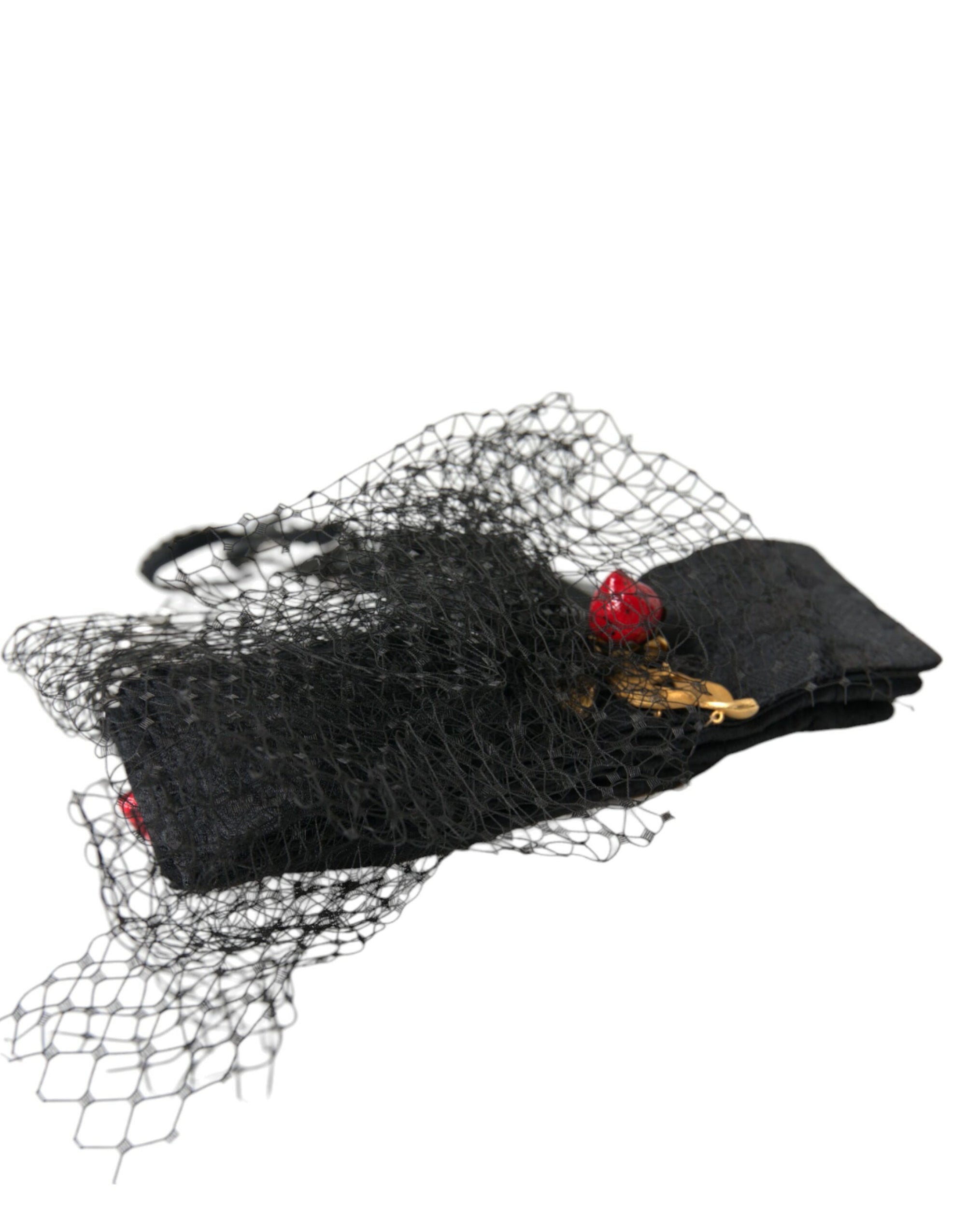 Dolce & Gabbana Black Strawberry Sicily Crystal Mesh Net Headband Diadem - Maison Luxe