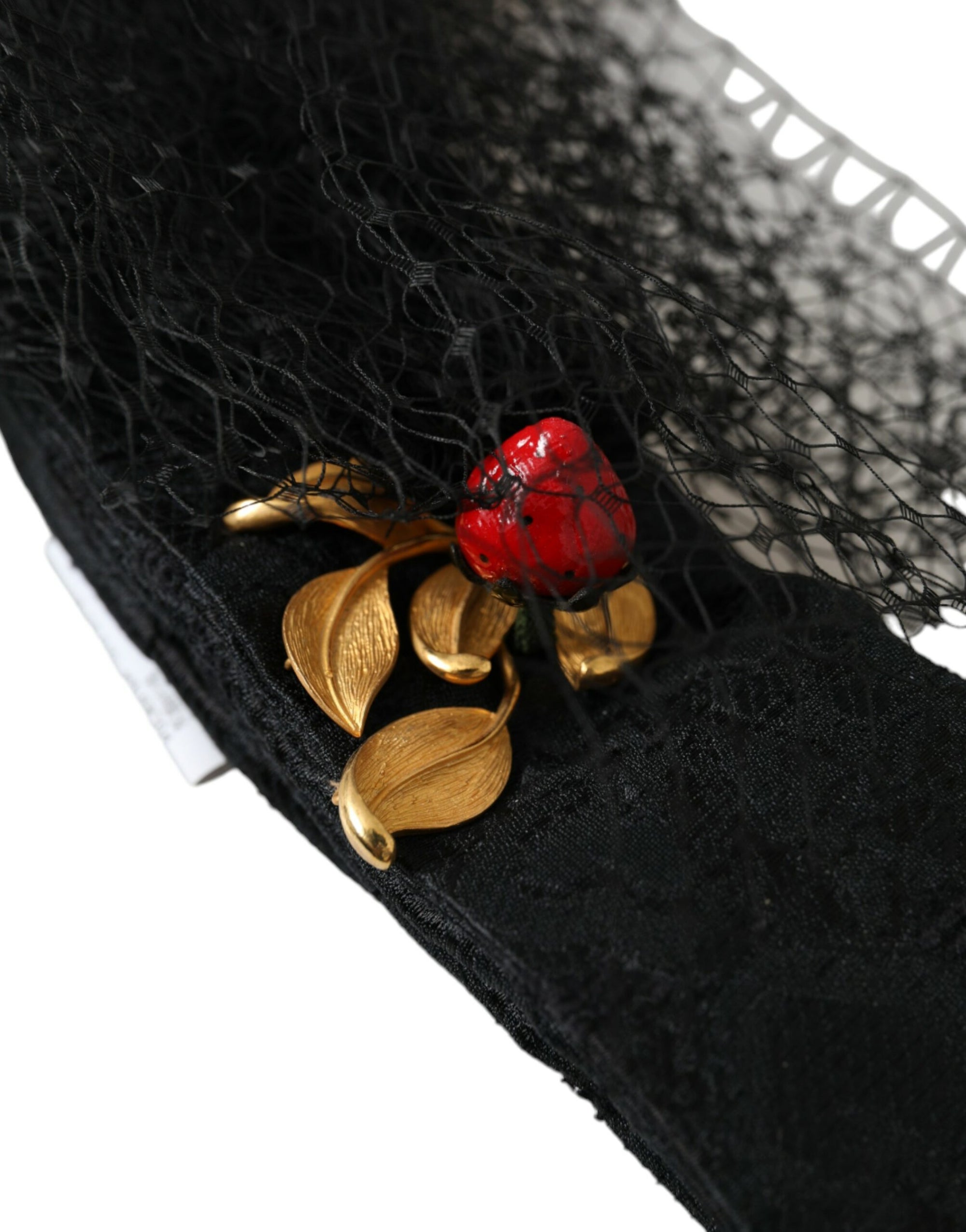 Dolce & Gabbana Black Strawberry Sicily Crystal Mesh Net Headband Diadem - Maison Luxe