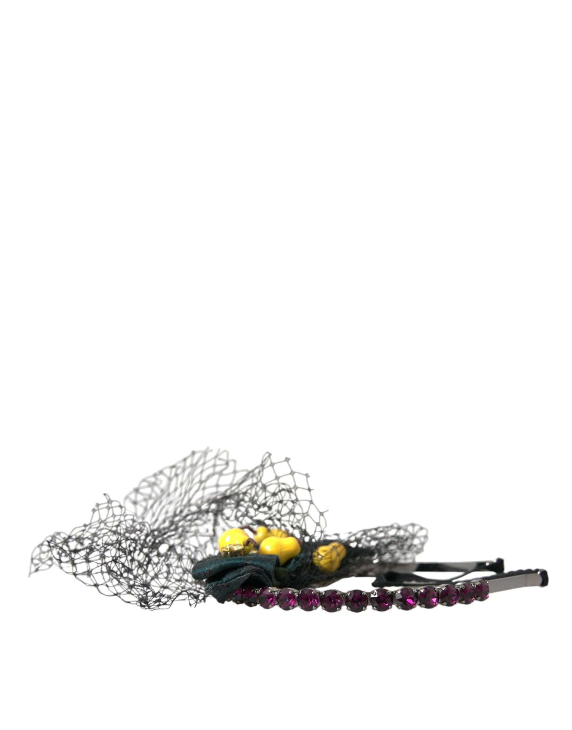 Dolce & Gabbana Black Lemons Sicily Purple Crystal Net Headband Diadem - Maison Luxe