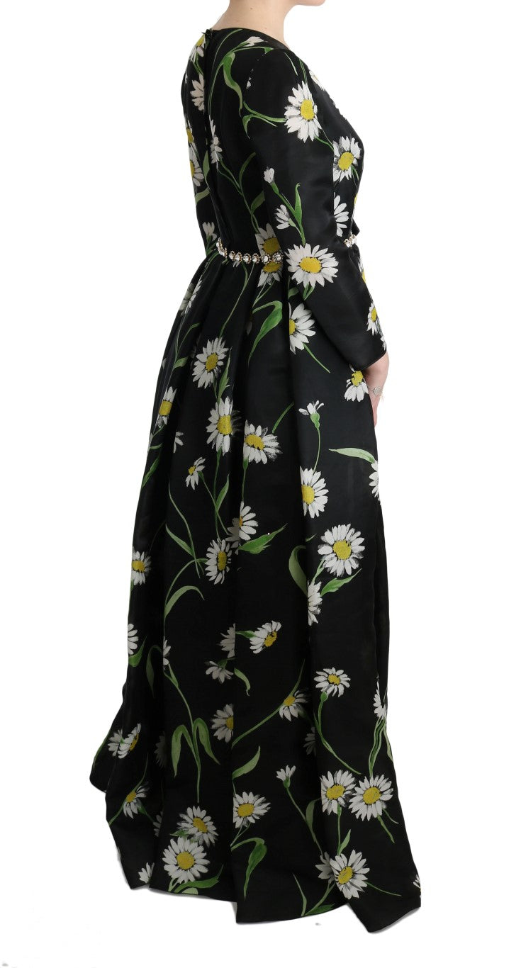 Dolce & Gabbana Multicolor Silk Sunflower Print Long Maxi Dress
