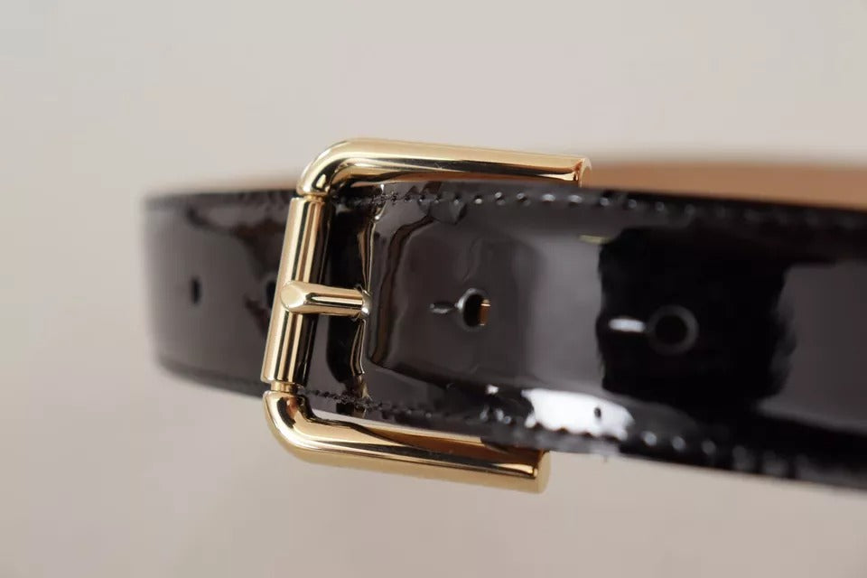Dolce & Gabbana Black Leather Gold Metal Logo Engraved Buckle Belt - Maison Luxe