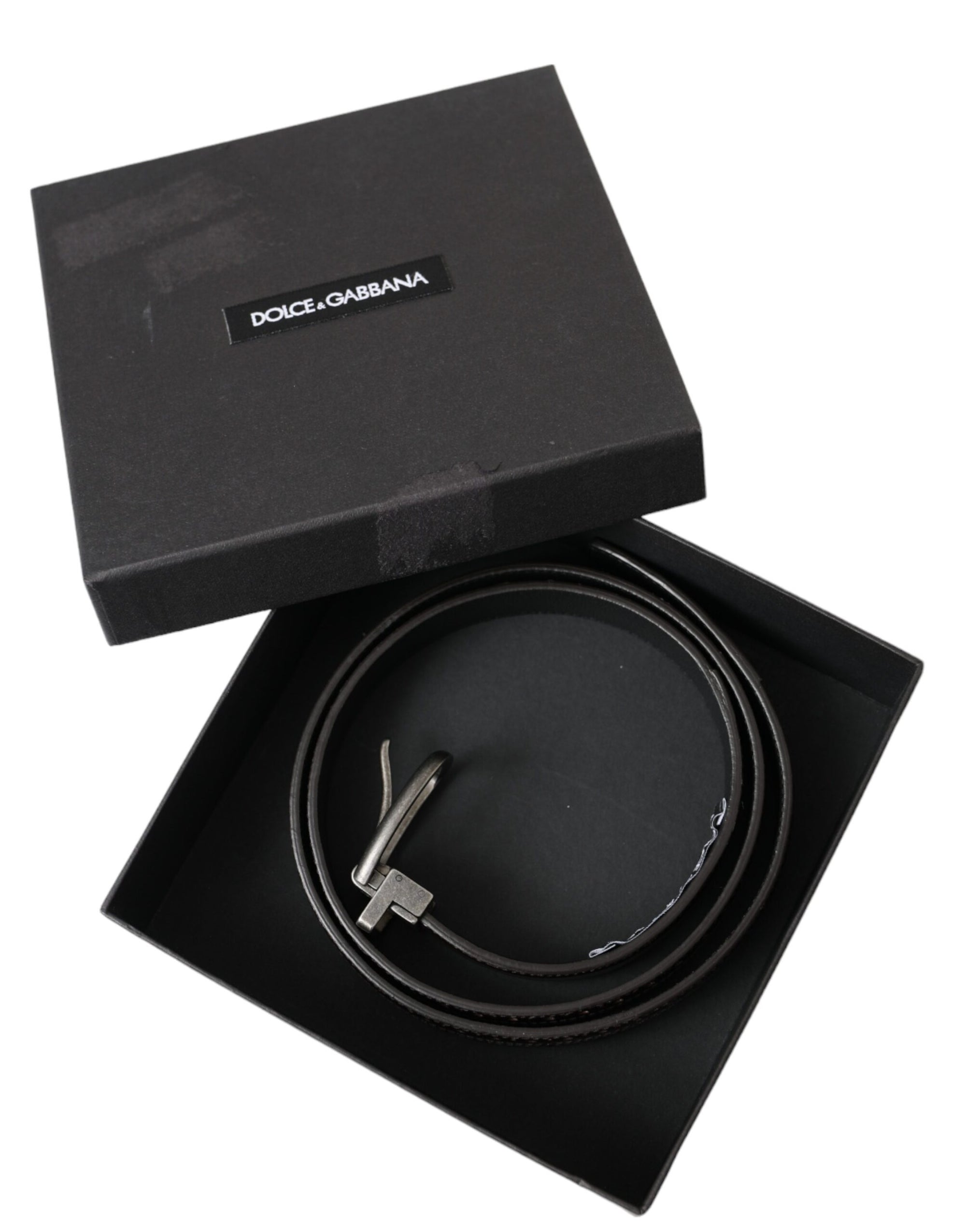 Dolce & Gabbana Dark Brown Perforated Leather Metal Buckle Belt Men - Maison Luxe