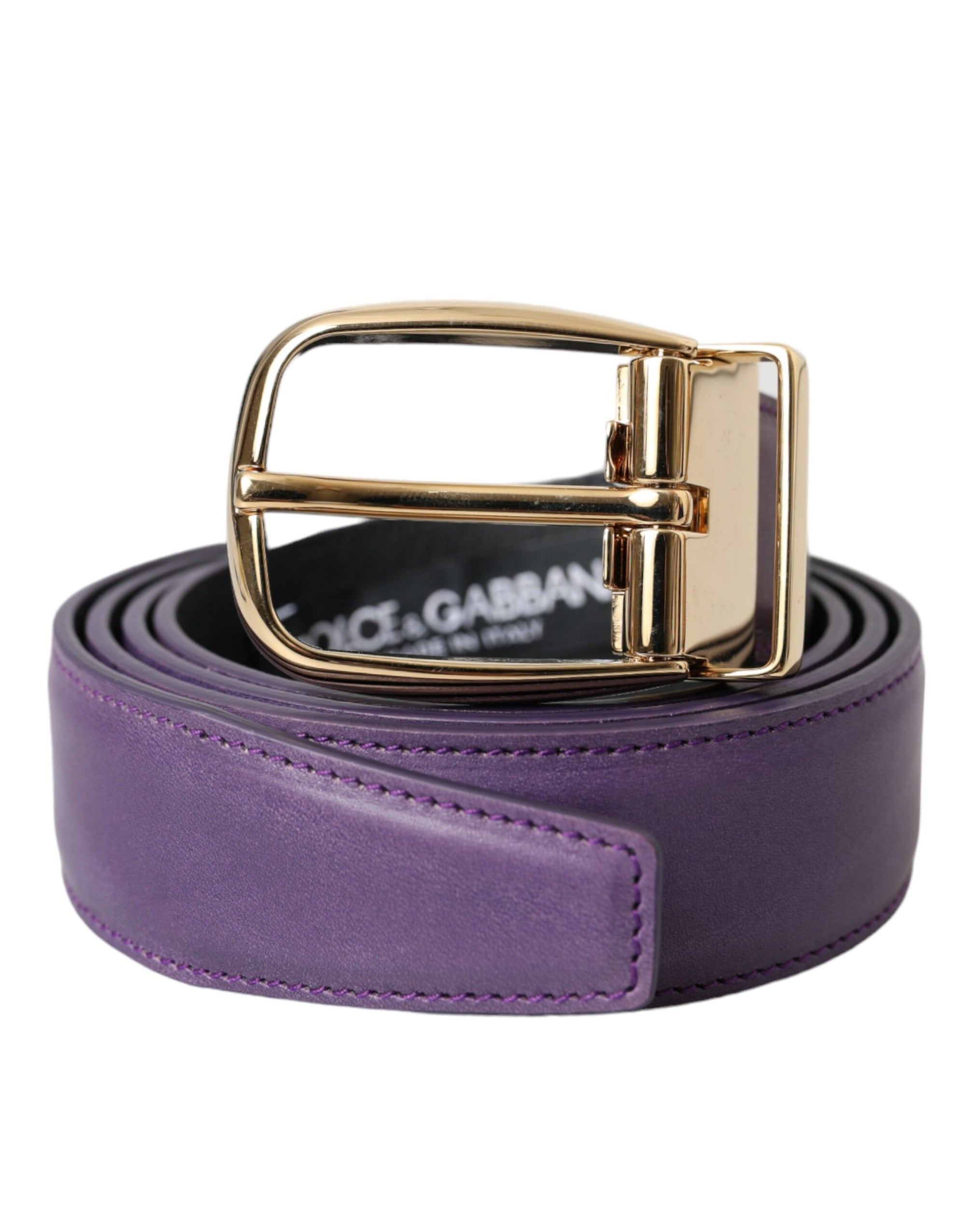 Dolce & Gabbana Purple Leather Gold Metal Buckle Belt Men - Maison Luxe