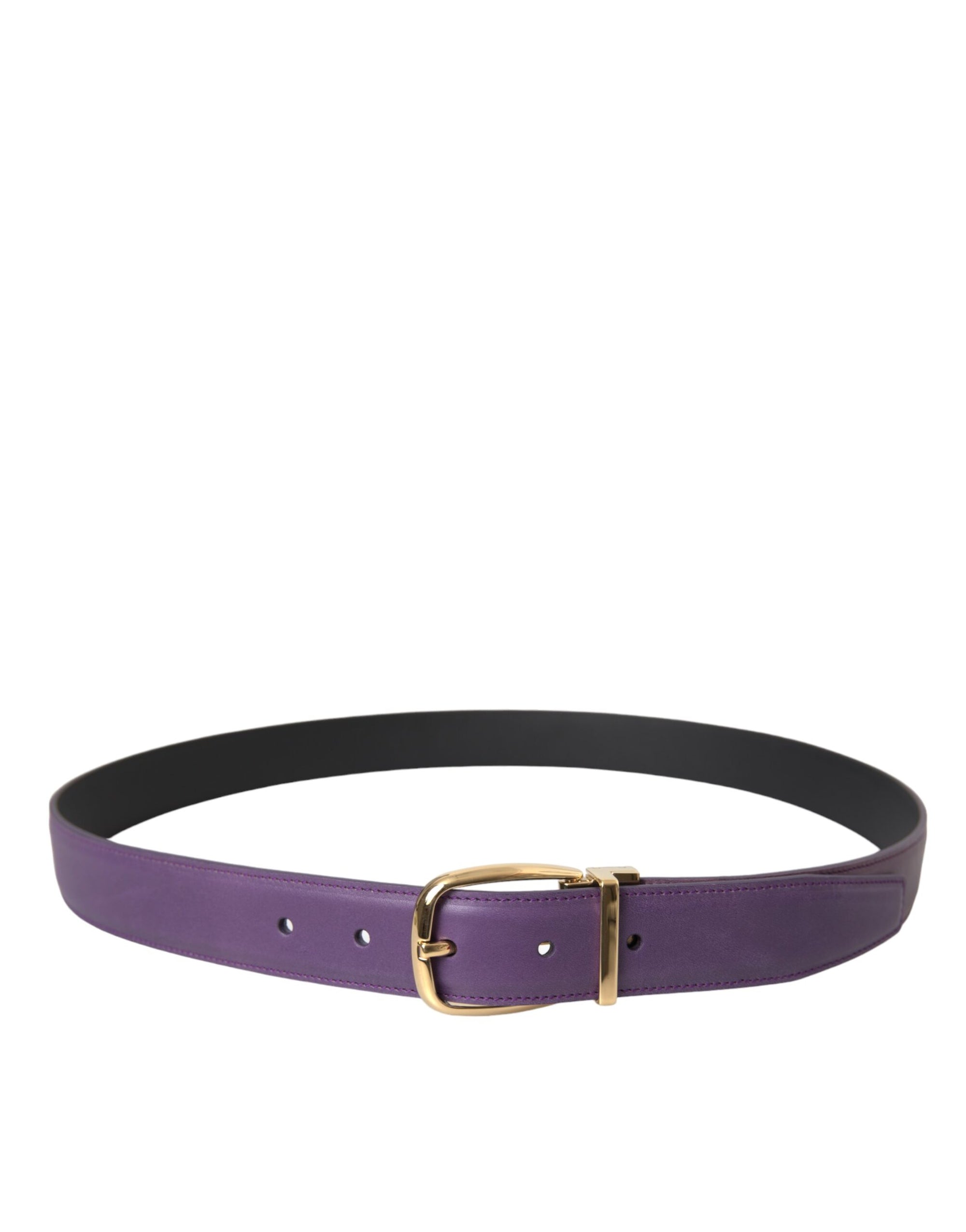 Dolce & Gabbana Purple Leather Gold Metal Buckle Belt Men - Maison Luxe