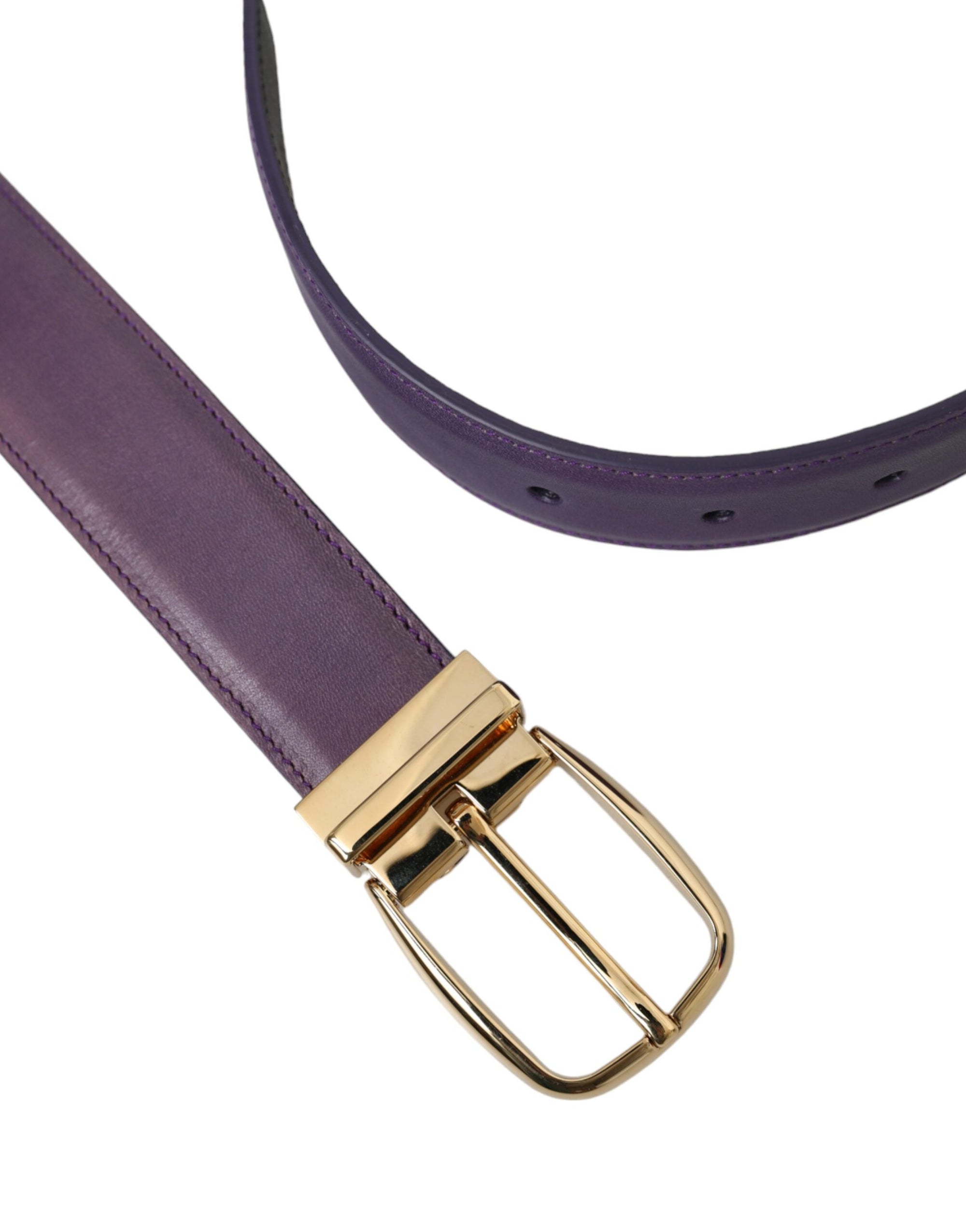 Dolce & Gabbana Purple Leather Gold Metal Buckle Belt Men - Maison Luxe