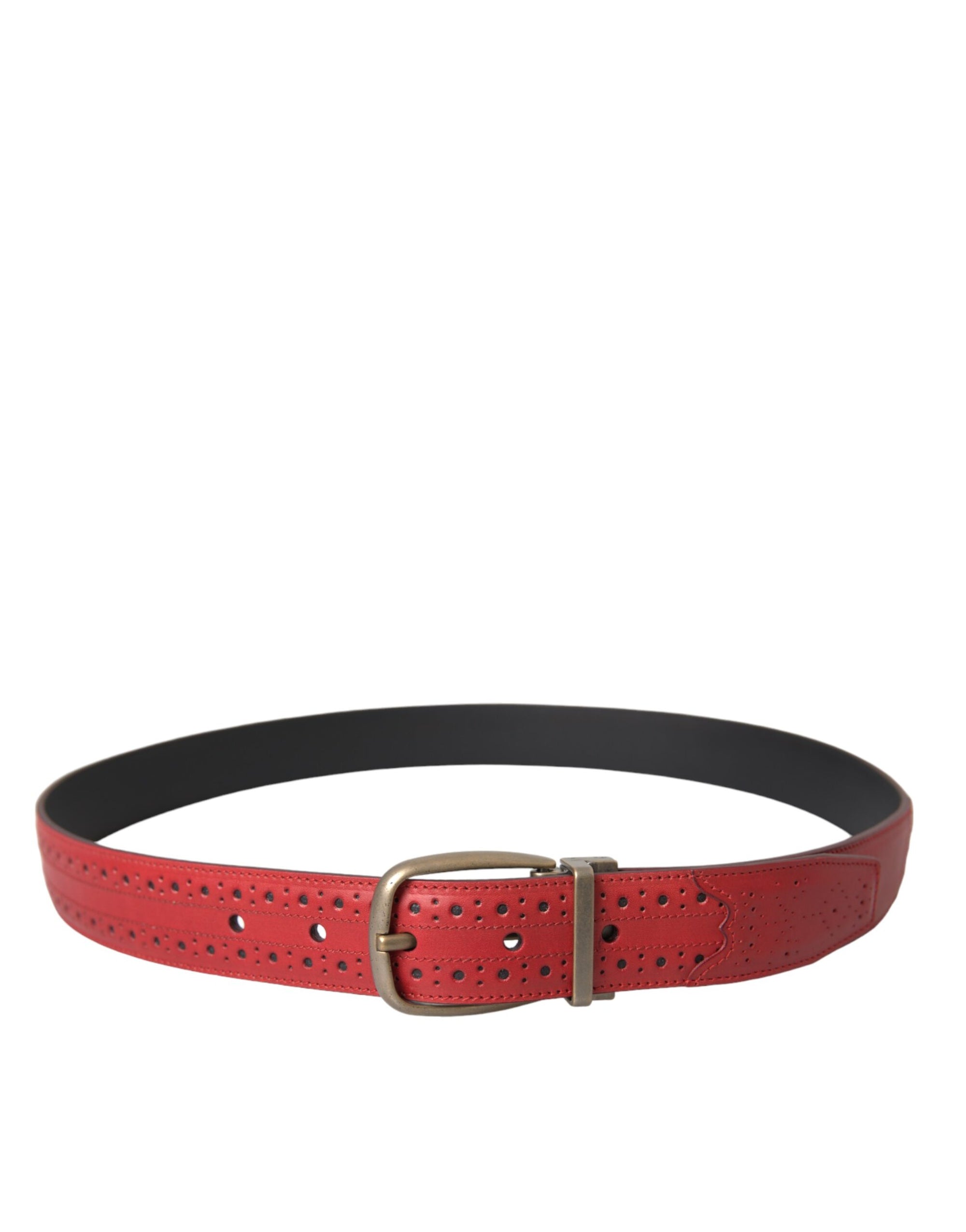 Dolce & Gabbana Red Perforated Leather Metal Buckle Belt Men - Maison Luxe