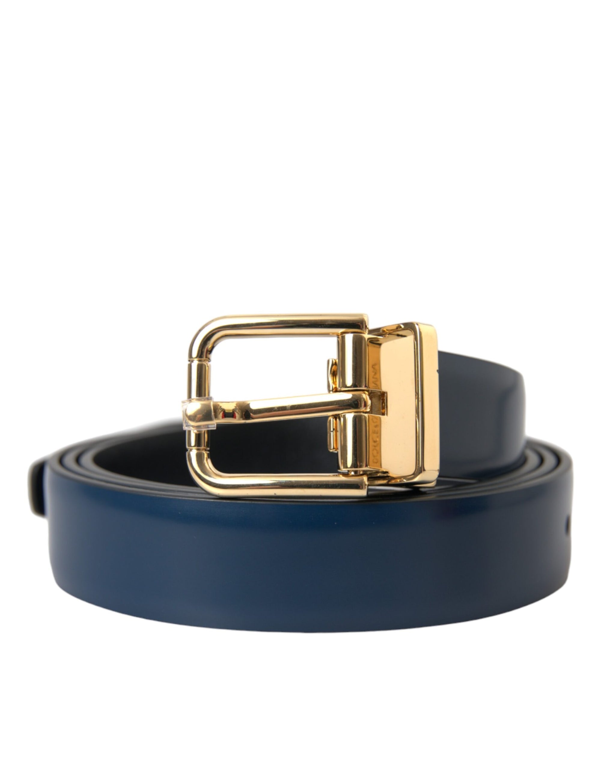 Dolce & Gabbana Blue Calf Leather Gold Metal Buckle Belt Men - Maison Luxe