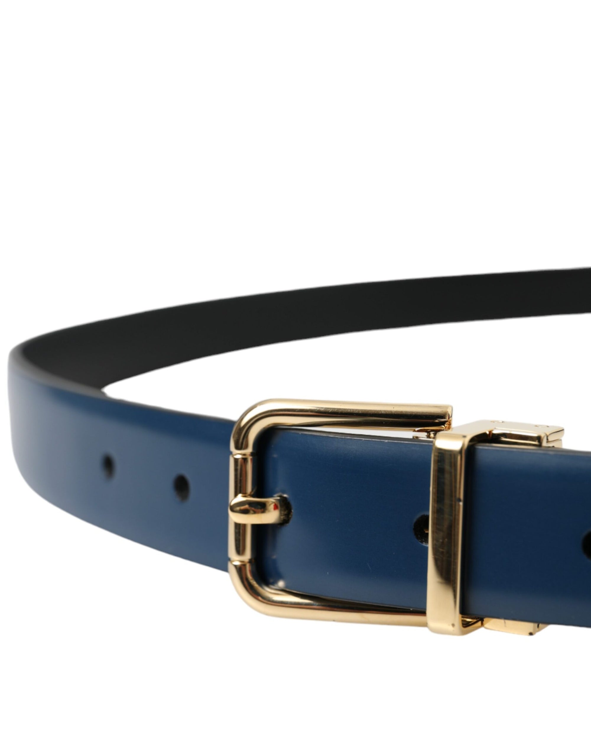 Dolce & Gabbana Blue Calf Leather Gold Metal Buckle Belt Men - Maison Luxe