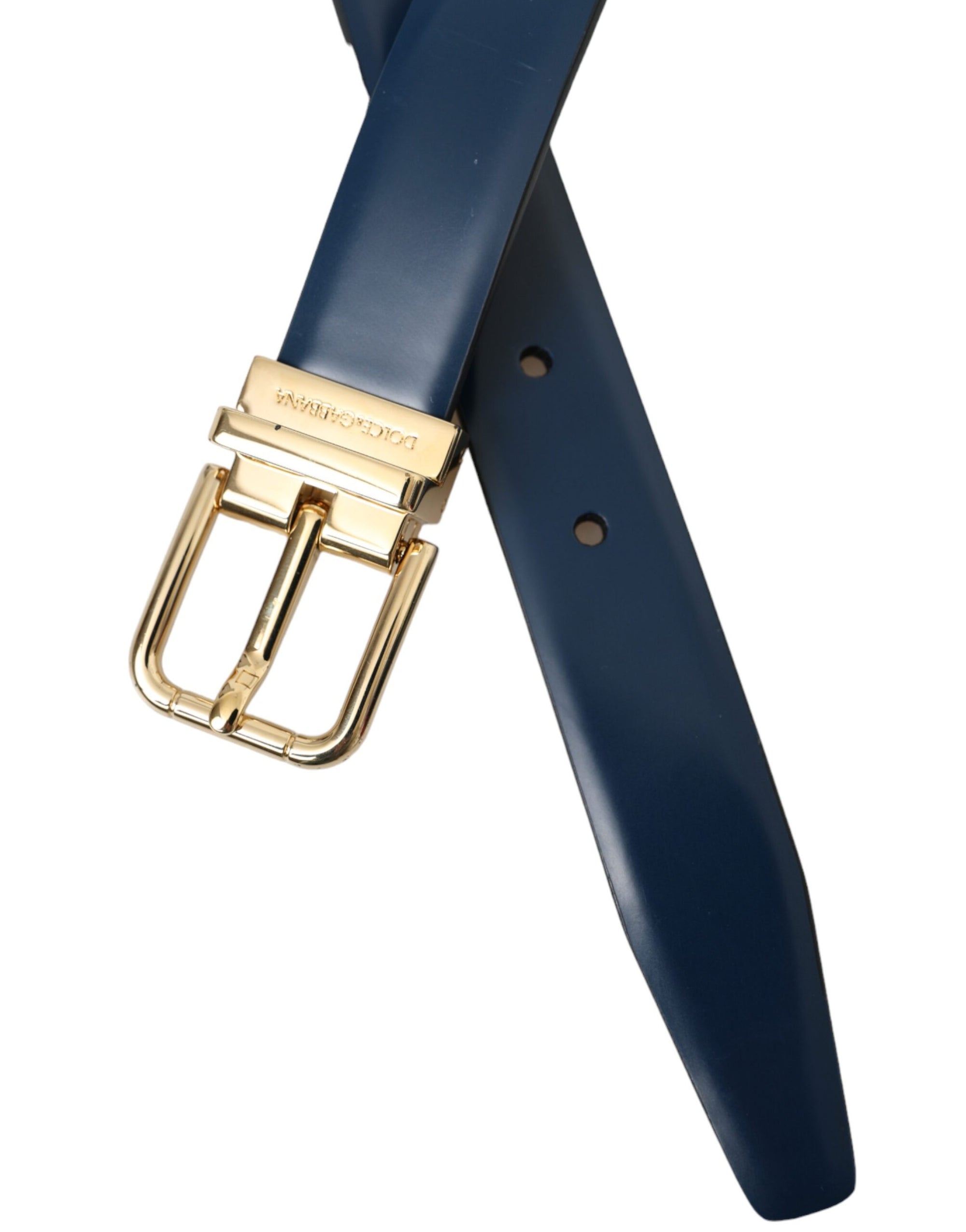 Dolce & Gabbana Blue Calf Leather Gold Metal Buckle Belt Men - Maison Luxe