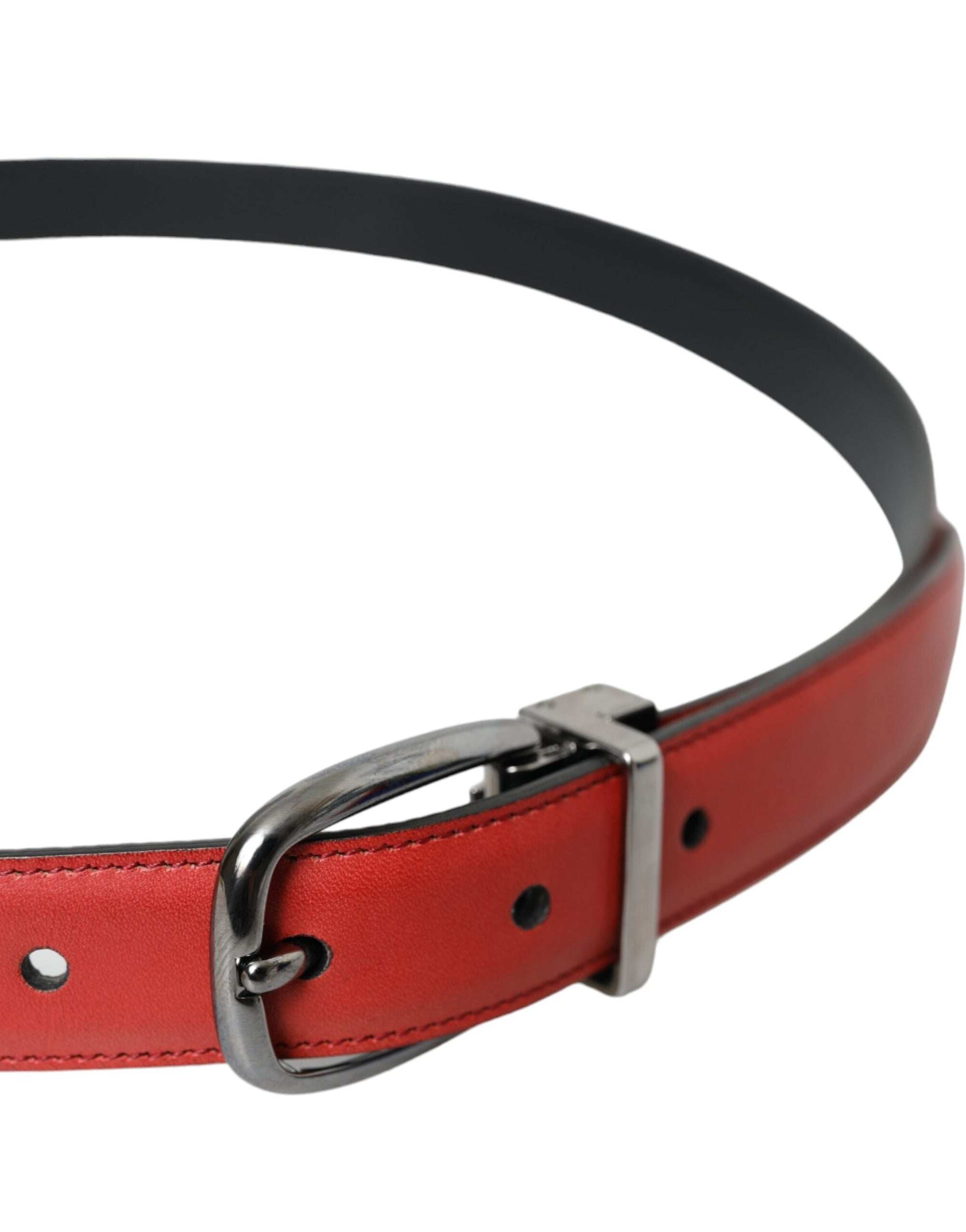 Dolce & Gabbana Red Leather Silver Metal Buckle Belt Men - Maison Luxe