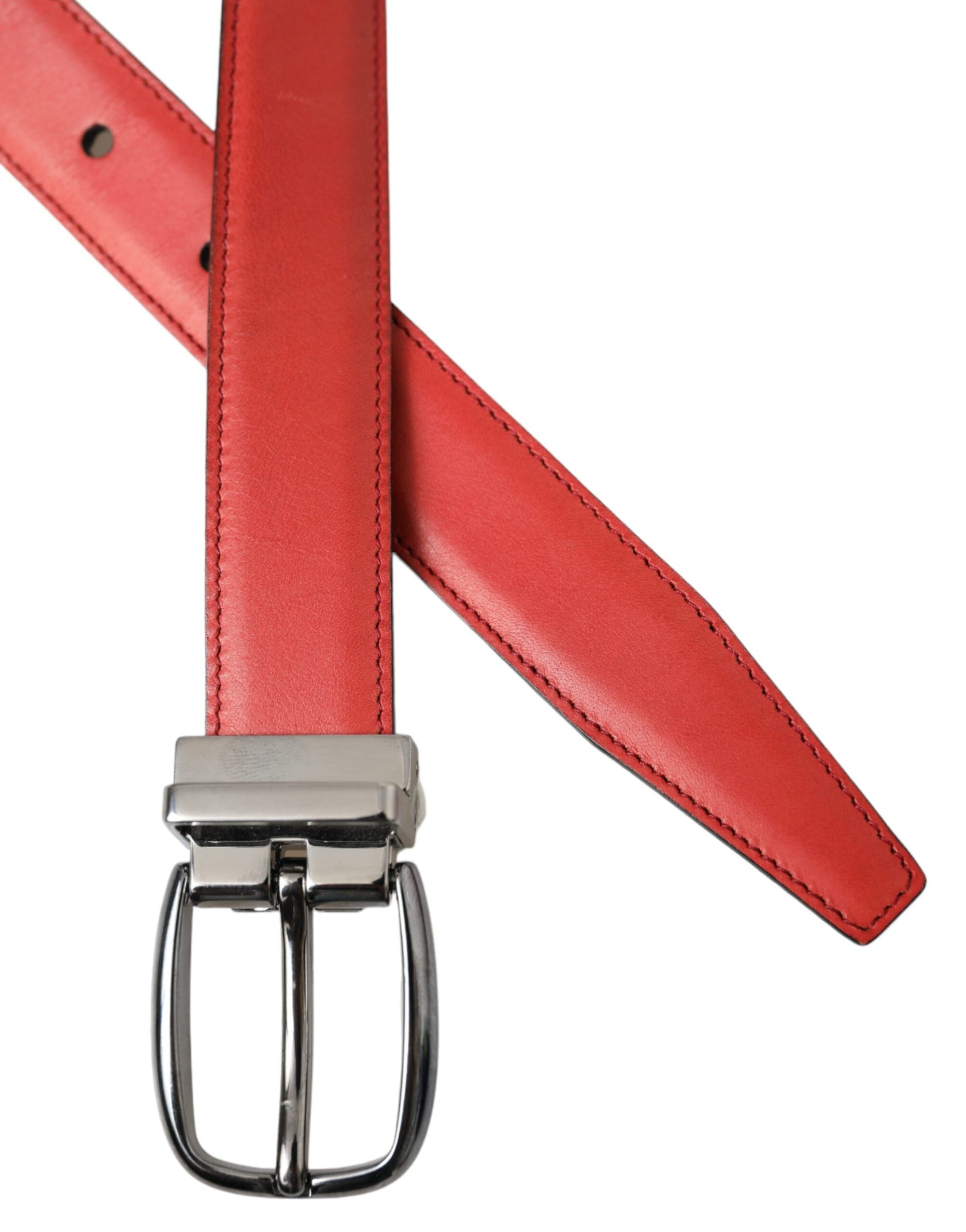 Dolce & Gabbana Red Leather Silver Metal Buckle Belt Men - Maison Luxe