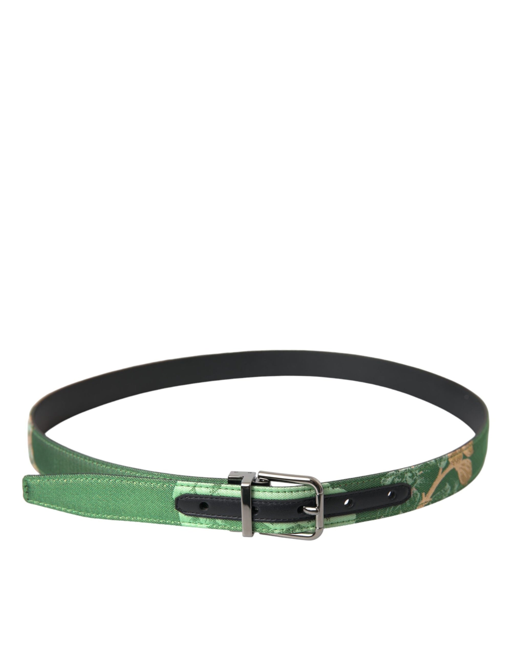 Dolce & Gabbana Green Leather Jacquard Silver Metal Buckle Belt - Maison Luxe