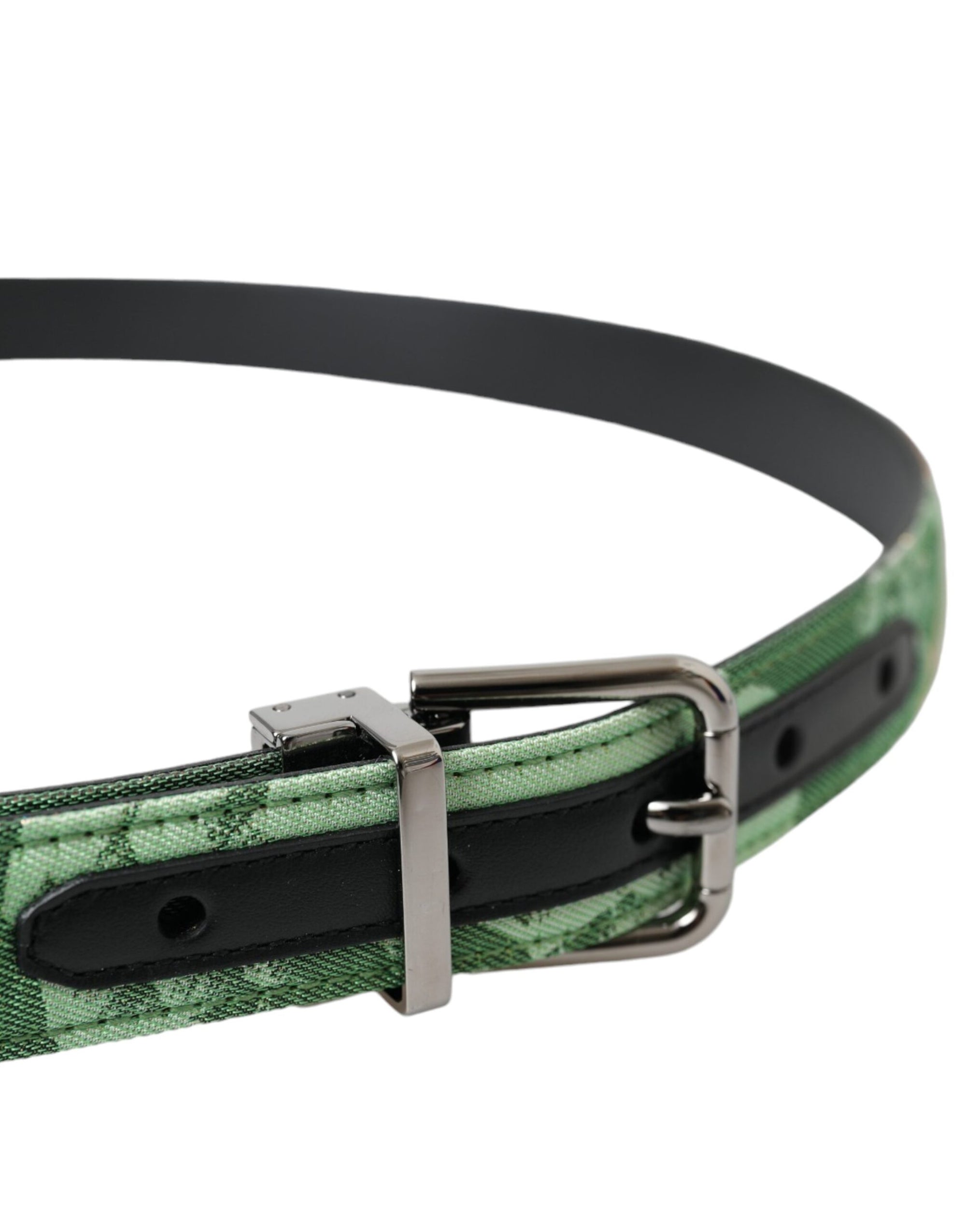 Dolce & Gabbana Green Leather Jacquard Silver Metal Buckle Belt - Maison Luxe
