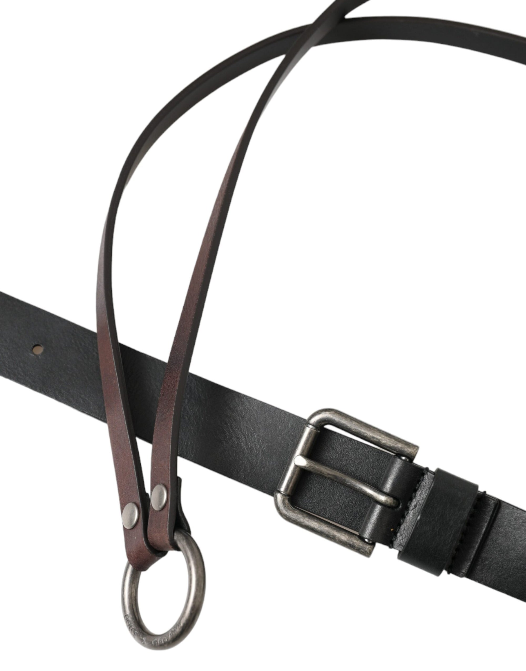 Dolce & Gabbana Black Brown Leather Silver Metal Buckle Belt - Maison Luxe