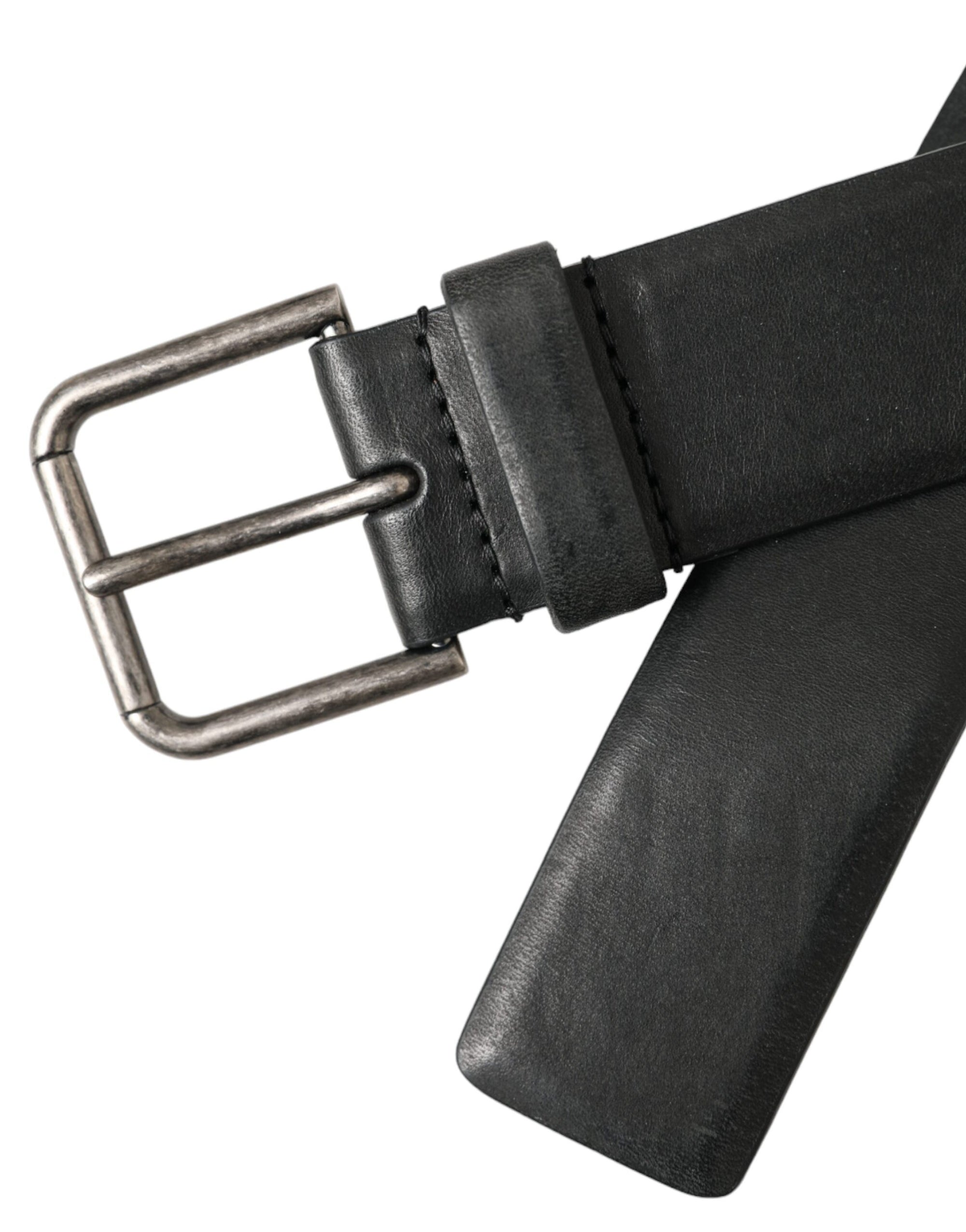Dolce & Gabbana Black Calf Leather Silver Metal Buckle Belt - Maison Luxe