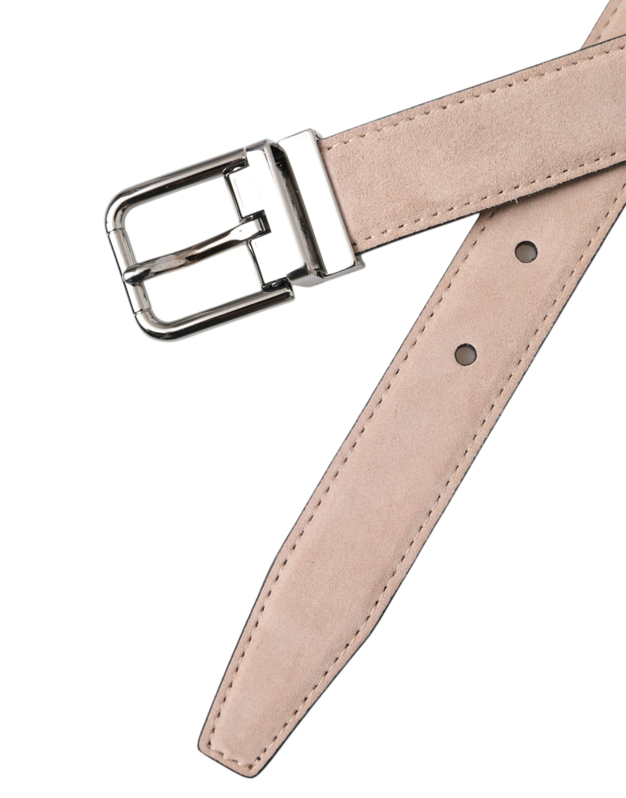 Dolce & Gabbana Beige Suede Leather Silver Buckle Belt Men - Maison Luxe