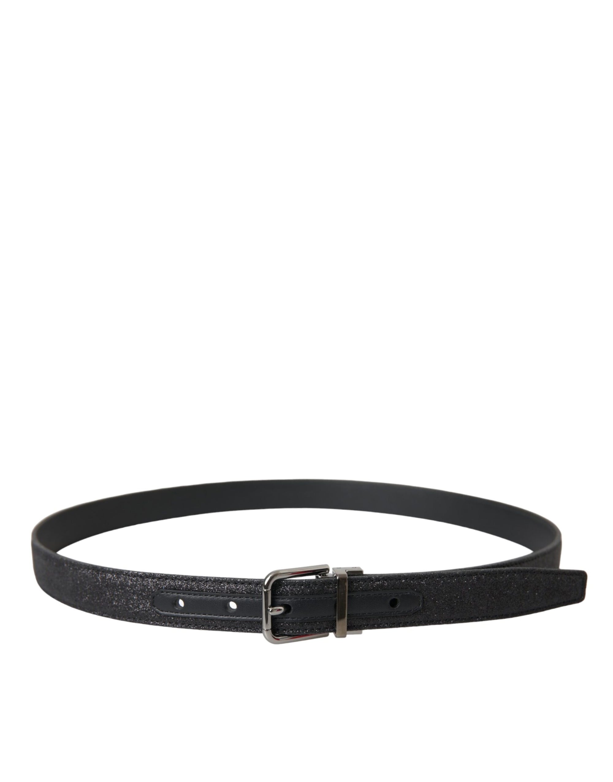 Dolce & Gabbana Black Glittered Leather Silver Buckle Belt - Maison Luxe