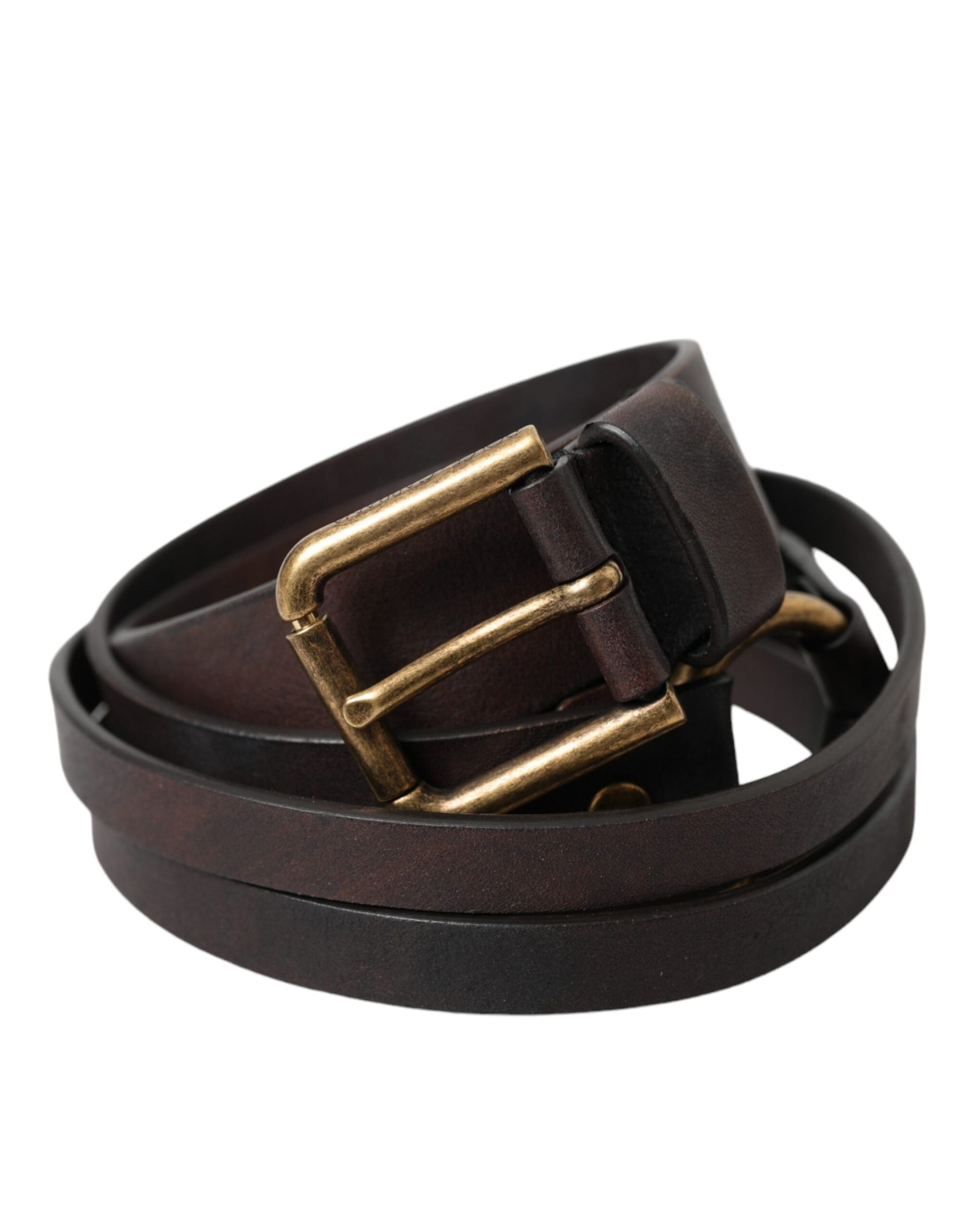 Dolce & Gabbana Dark Brown Leather Gold Metal Buckle Women Belt - Maison Luxe