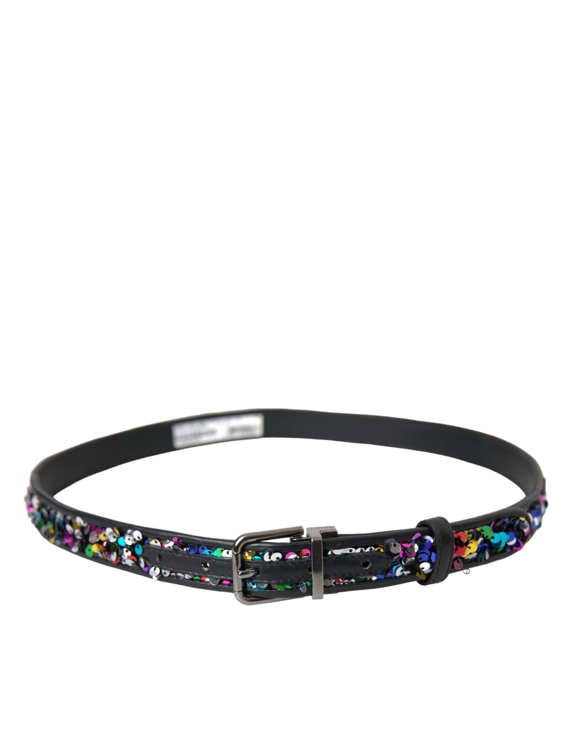 Dolce & Gabbana Black Sequined Silver Metal Buckle Women Belt - Maison Luxe