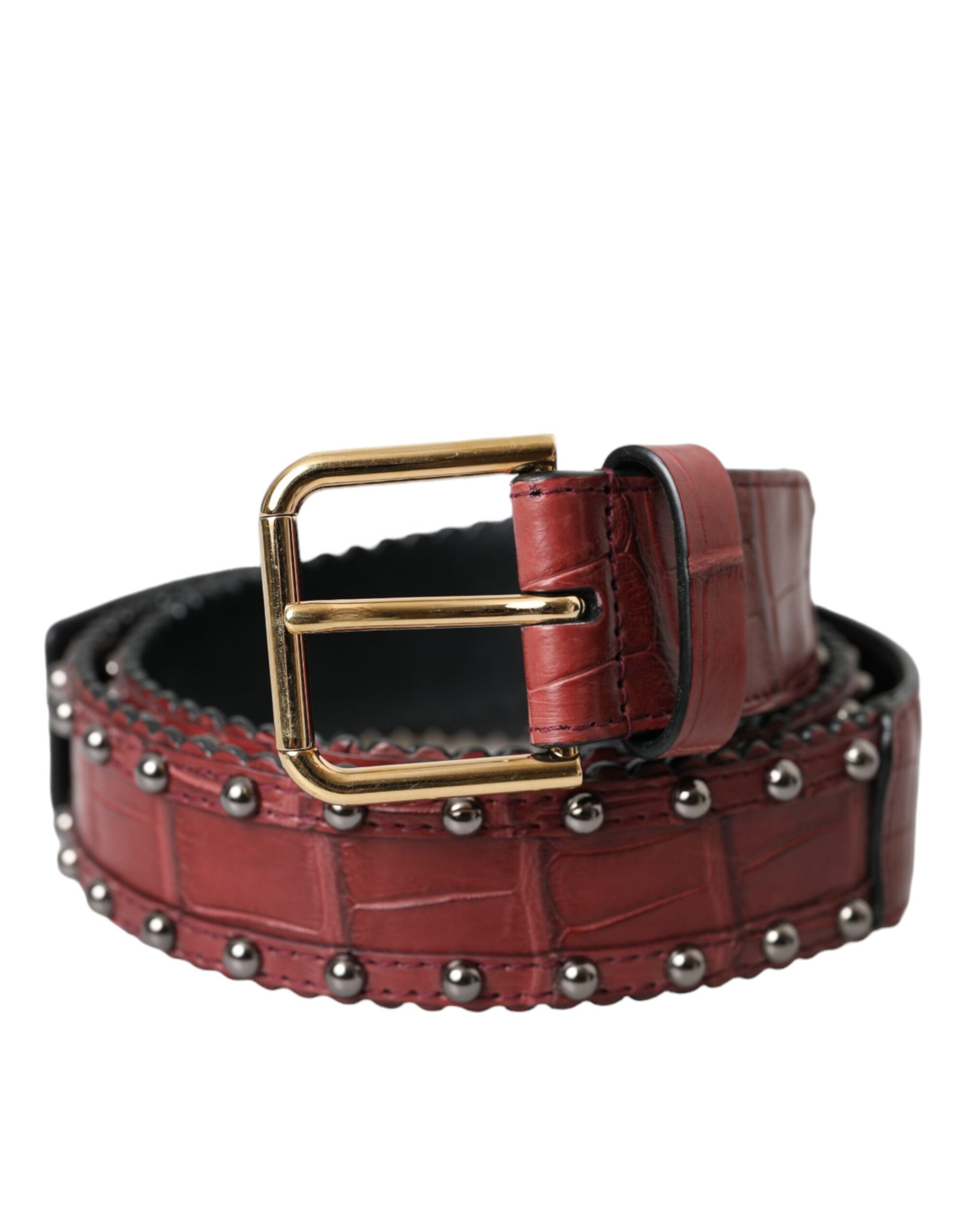 Dolce & Gabbana Brown Alligator Leather Studded Metal Buckle Belt - Maison Luxe