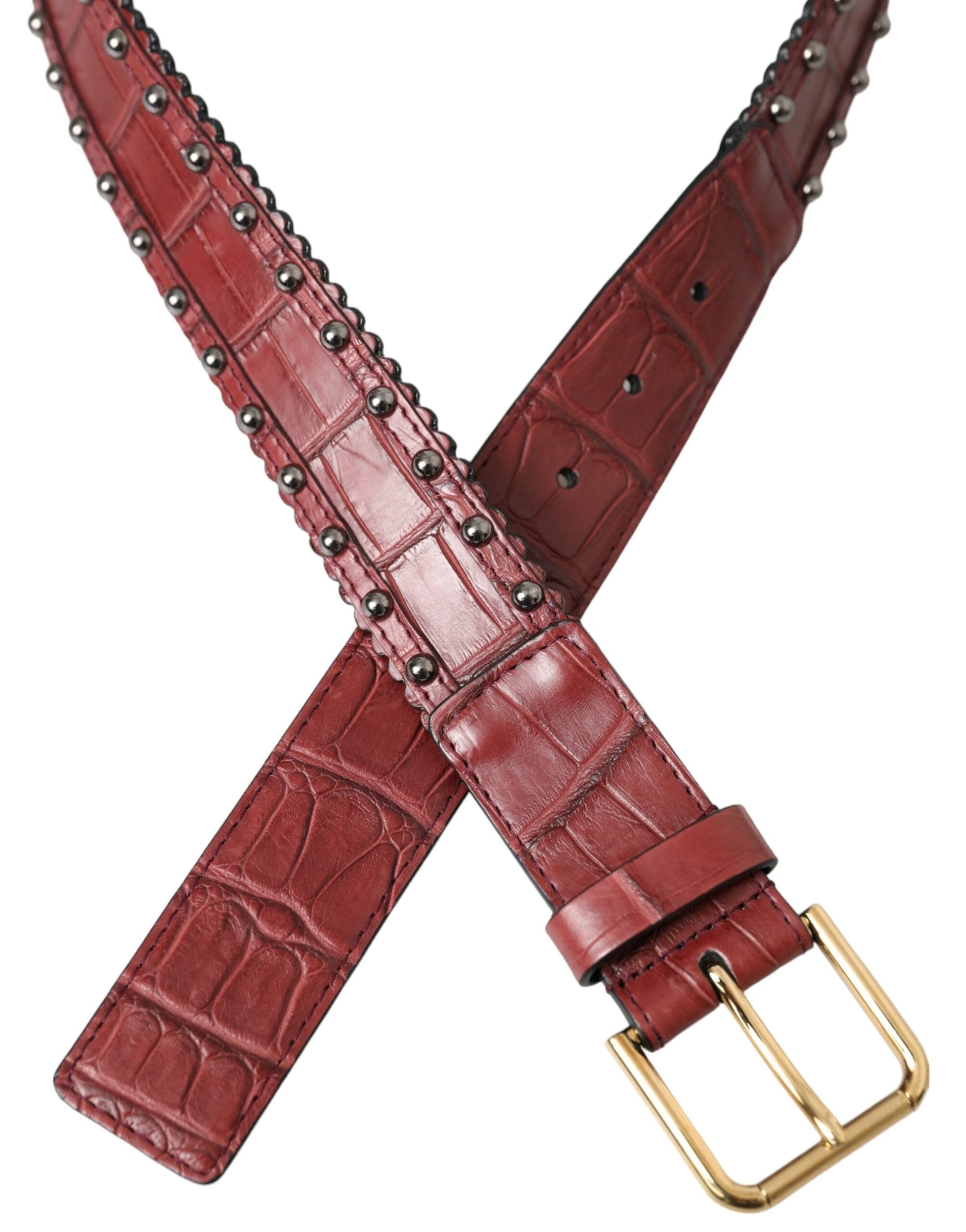 Dolce & Gabbana Brown Alligator Leather Studded Metal Buckle Belt - Maison Luxe