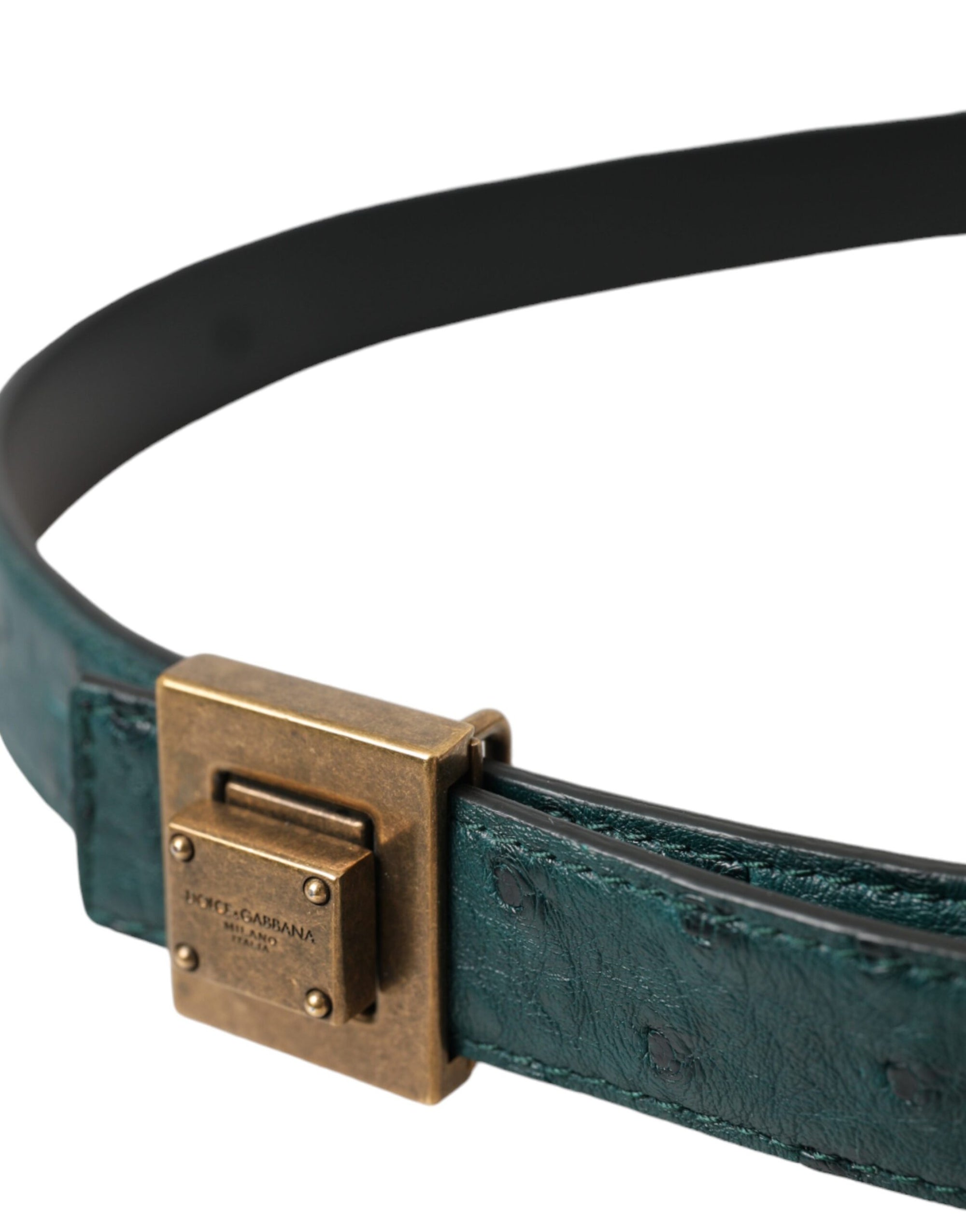 Dolce & Gabbana Dark Green Leather Square Metal Buckle Belt - Maison Luxe