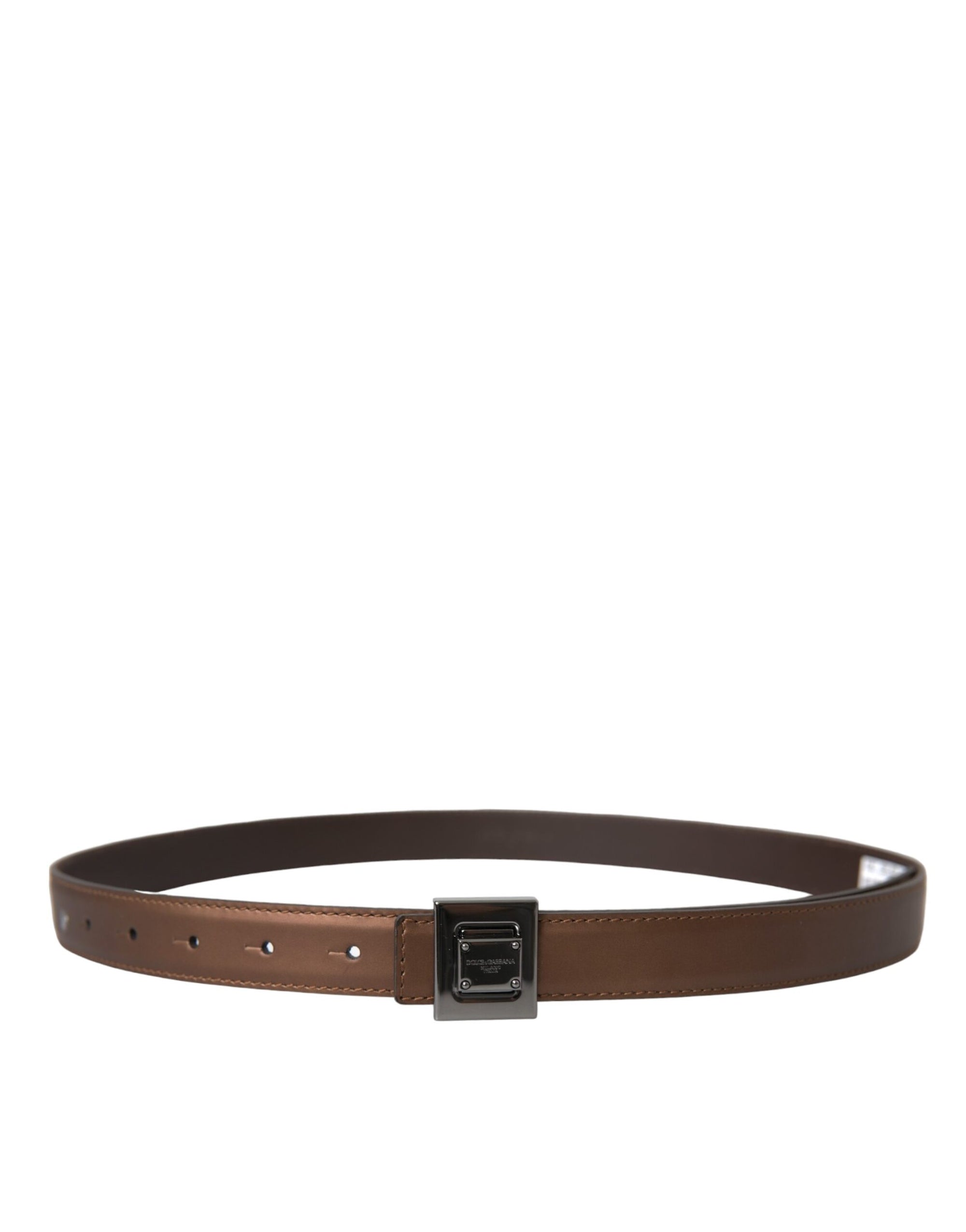 Dolce & Gabbana Bronze Leather Square Metal Buckle Belt - Maison Luxe