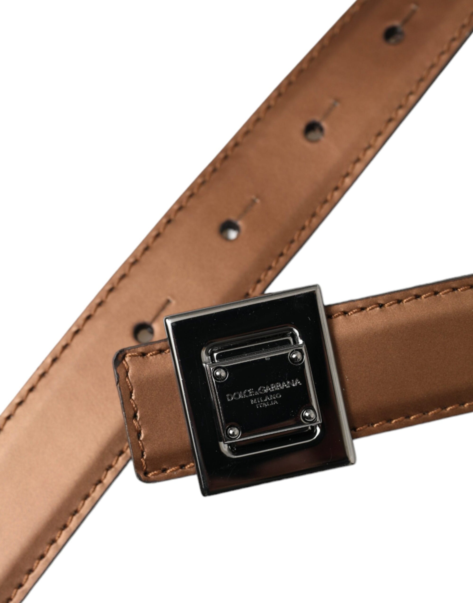 Dolce & Gabbana Bronze Leather Square Metal Buckle Belt - Maison Luxe