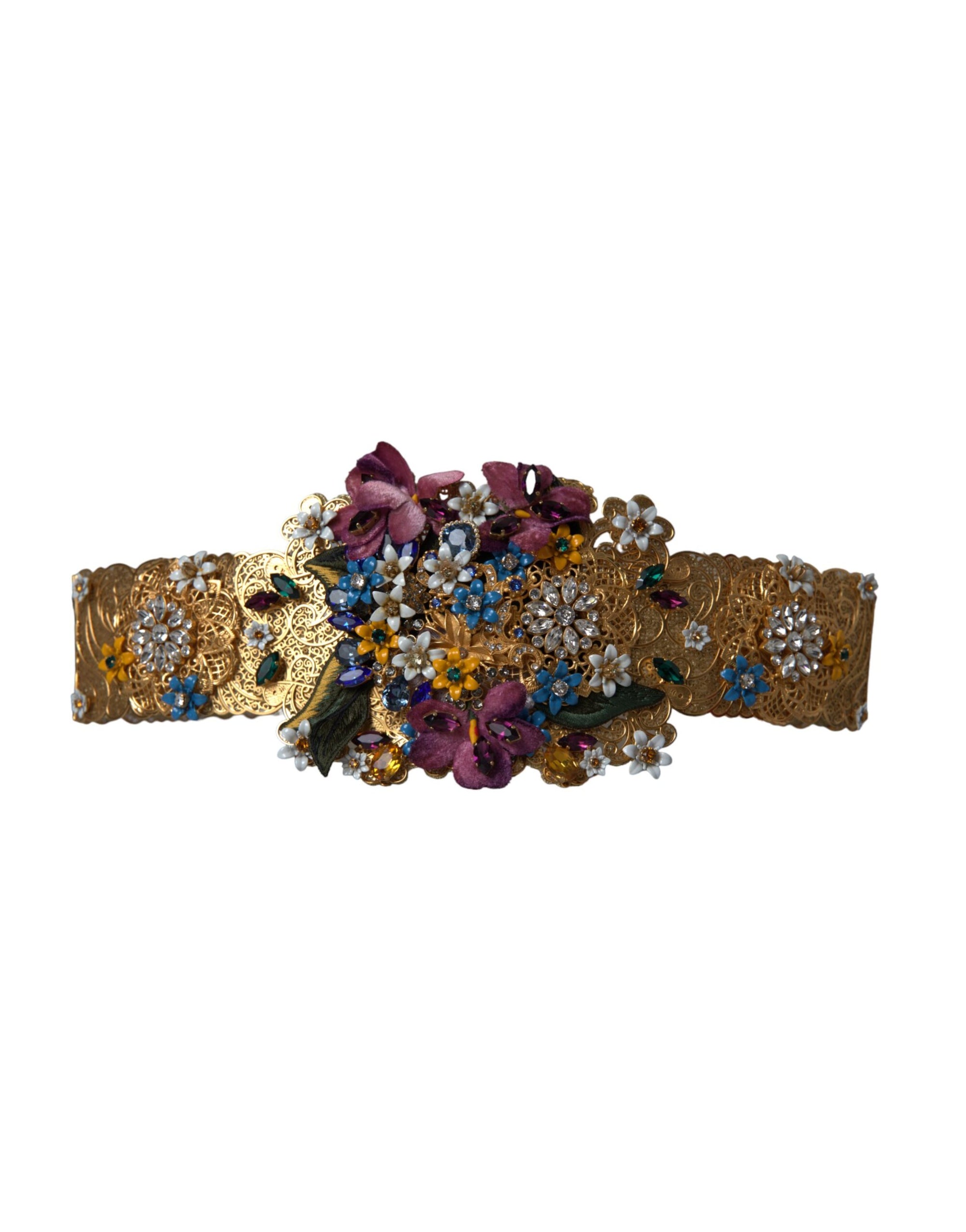 Dolce & Gabbana Multicolor Embellished Floral Crystal Wide Waist Belt - Maison Luxe