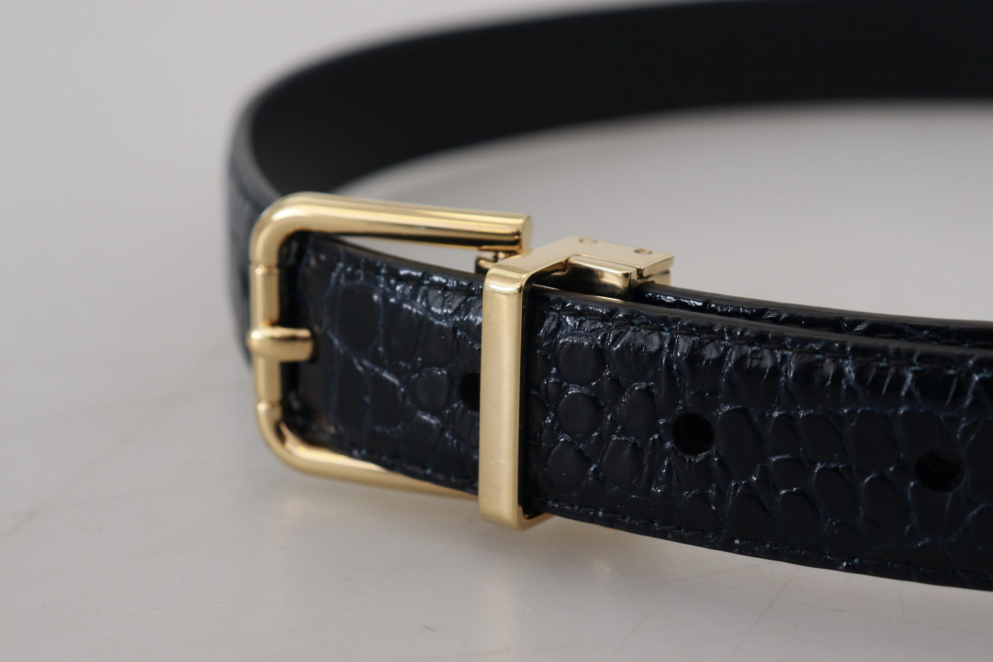 Dolce & Gabbana Black Exotic Leather Gold Metal Buckle Belt - Maison Luxe