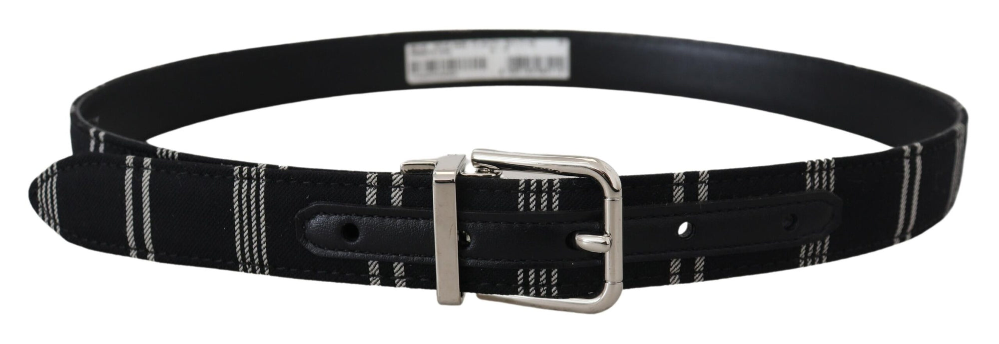 Dolce & Gabbana Black White Cotton Metal Silver Buckle Belt - Maison Luxe