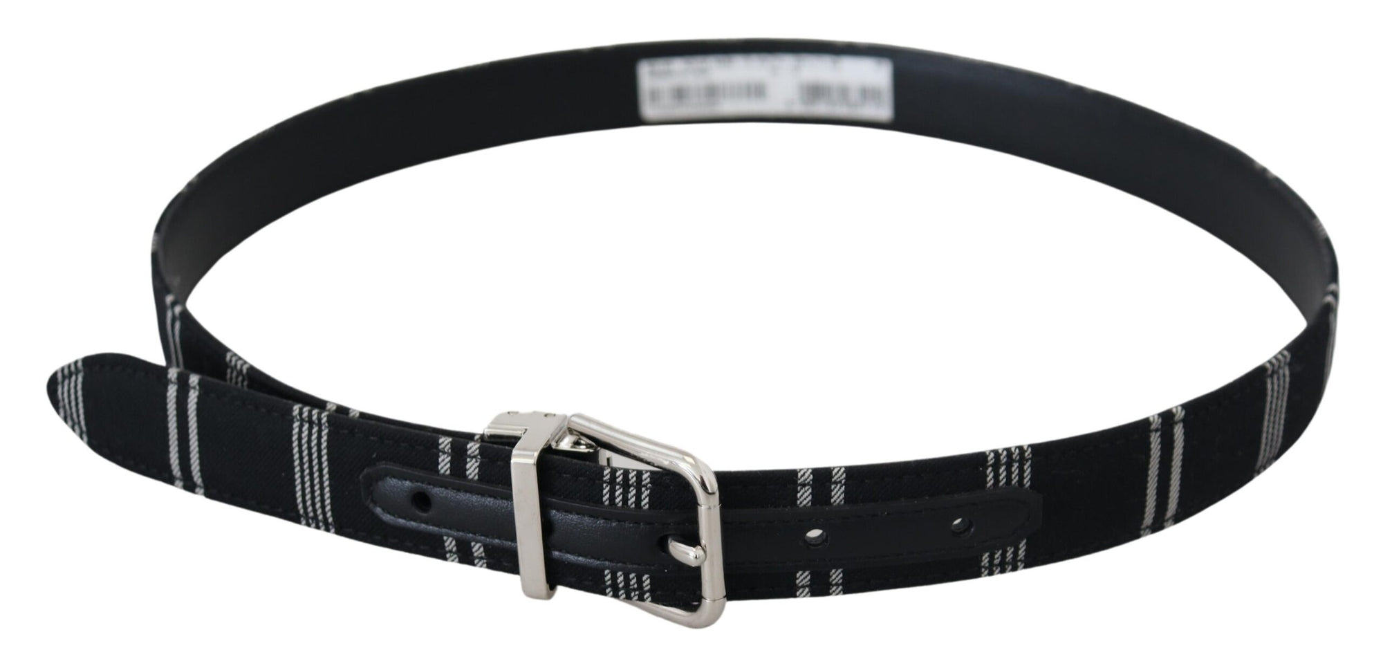 Dolce & Gabbana Black White Cotton Metal Silver Buckle Belt - Maison Luxe