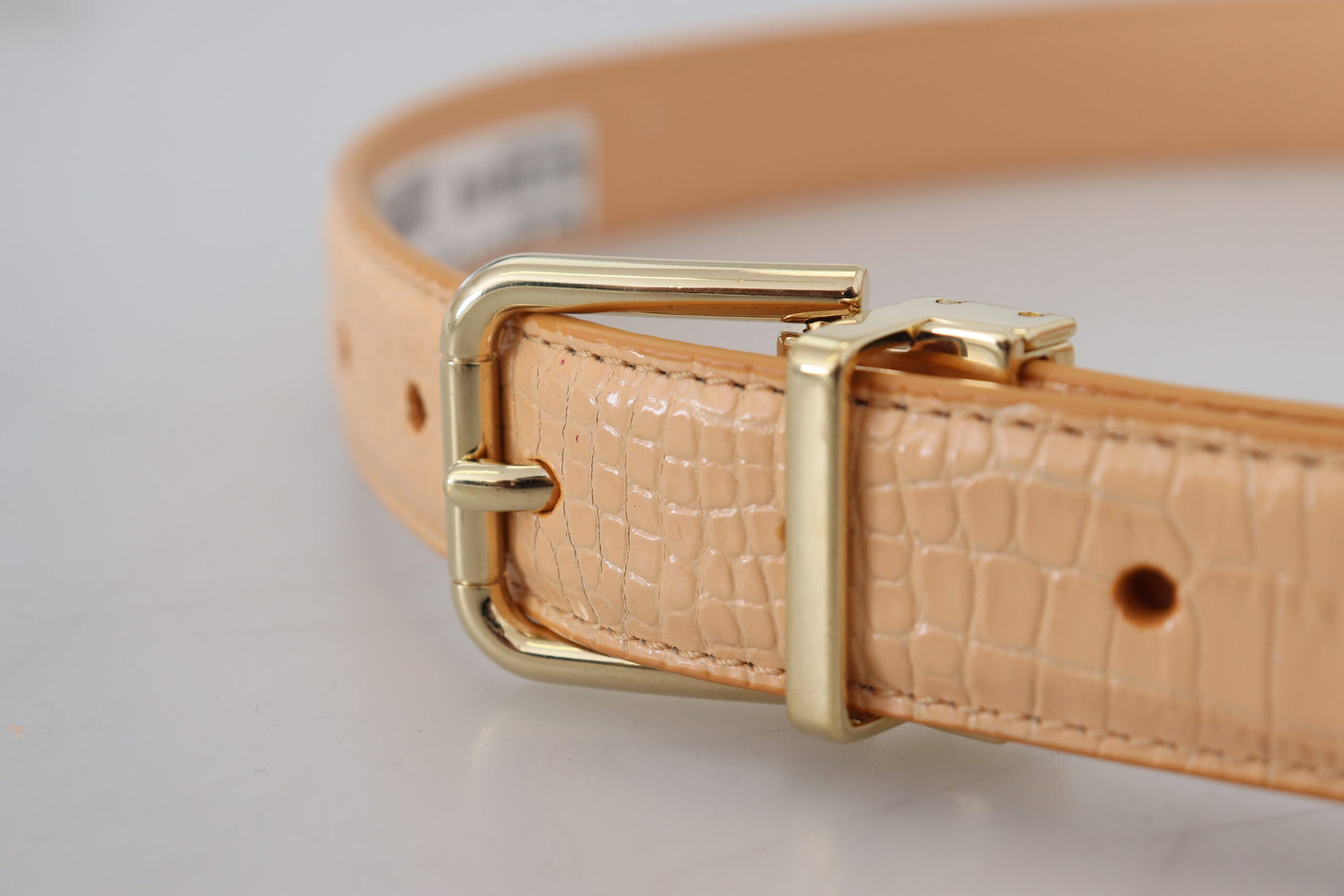 Dolce & Gabbana Beige Exotic Leather Gold Metal Buckle Belt - Maison Luxe