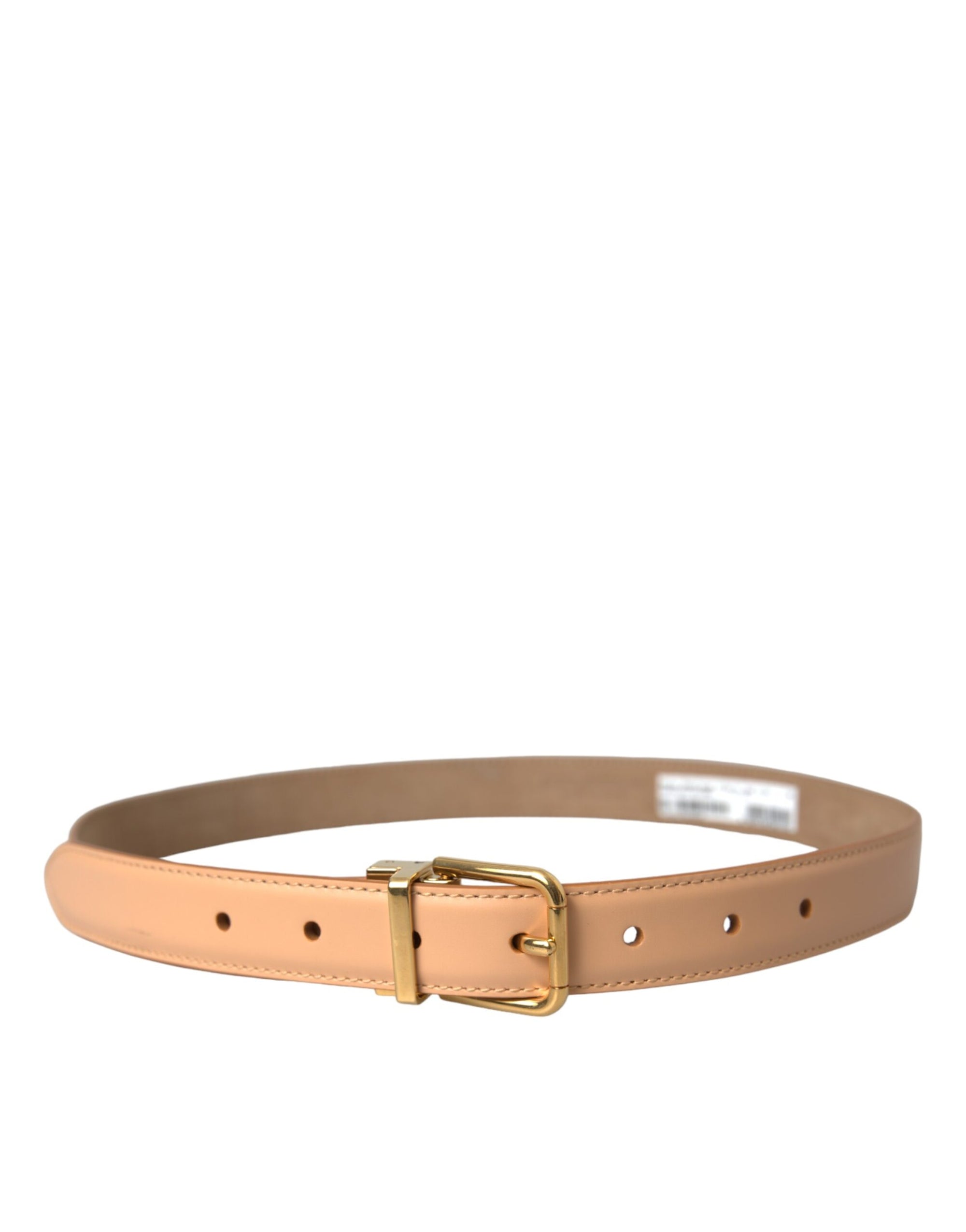 Dolce & Gabbana Beige Calfskin Leather Gold Metal Buckle Belt - Maison Luxe