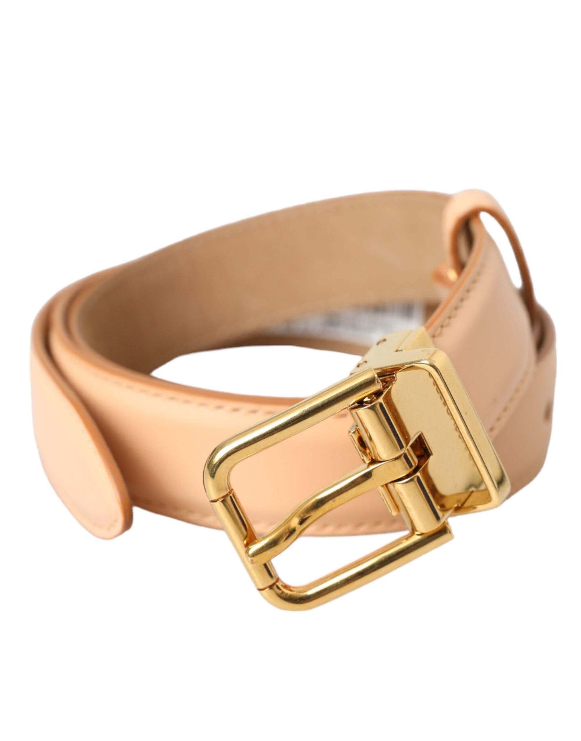Dolce & Gabbana Beige Calfskin Leather Gold Metal Buckle Belt - Maison Luxe