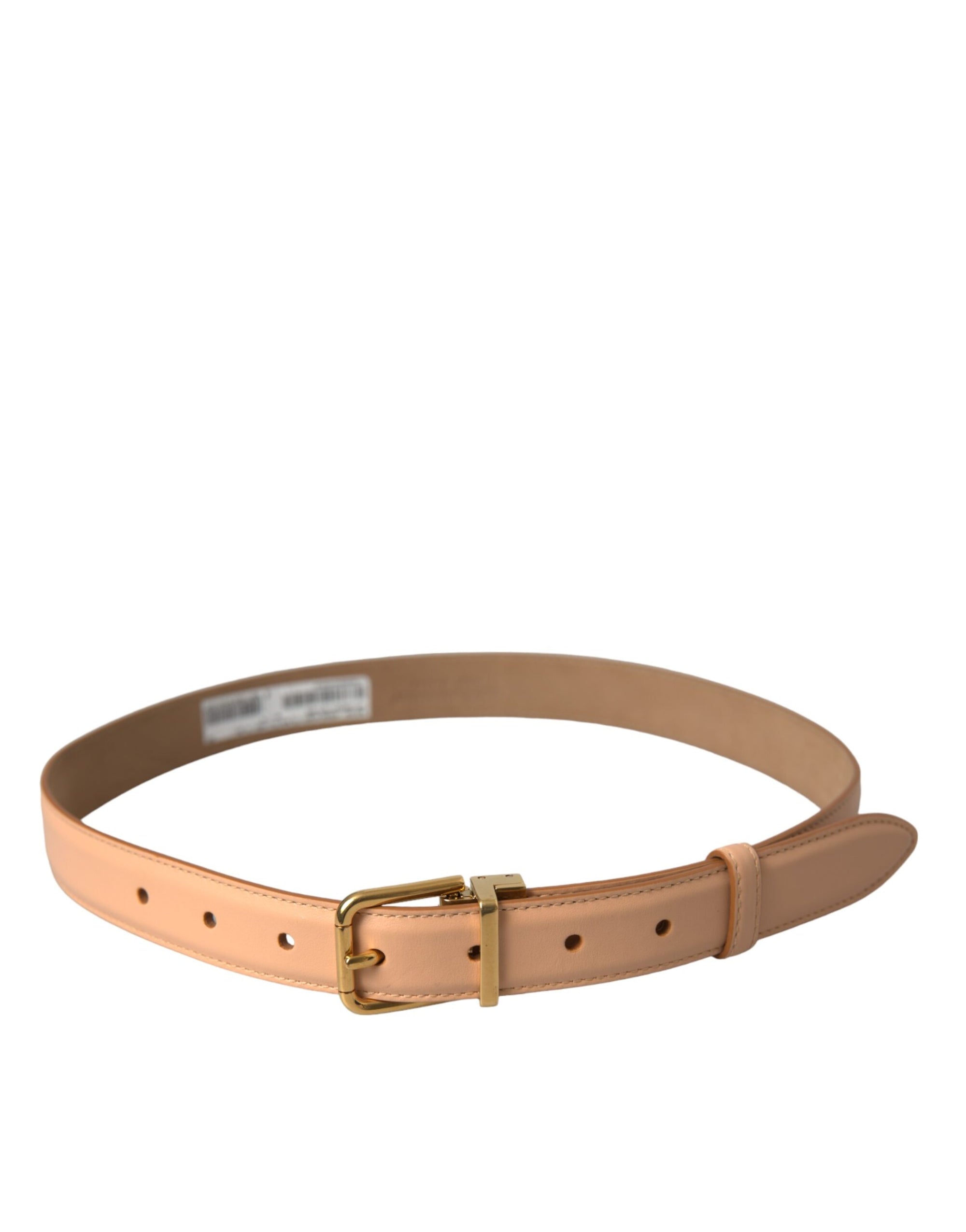 Dolce & Gabbana Beige Calfskin Leather Gold Metal Buckle Belt - Maison Luxe