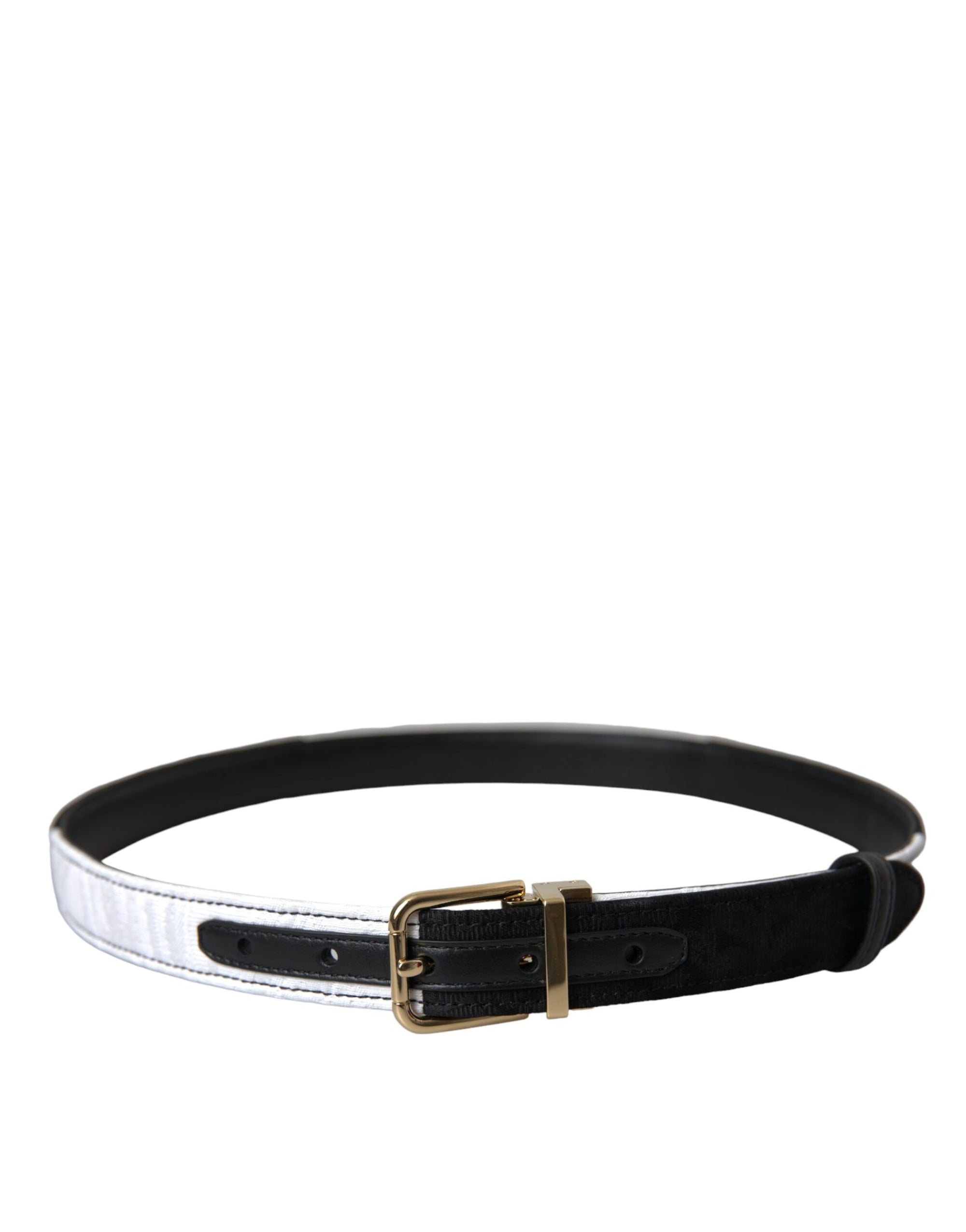 Dolce & Gabbana Black White Patchwork Gold Metal Buckle Belt - Maison Luxe