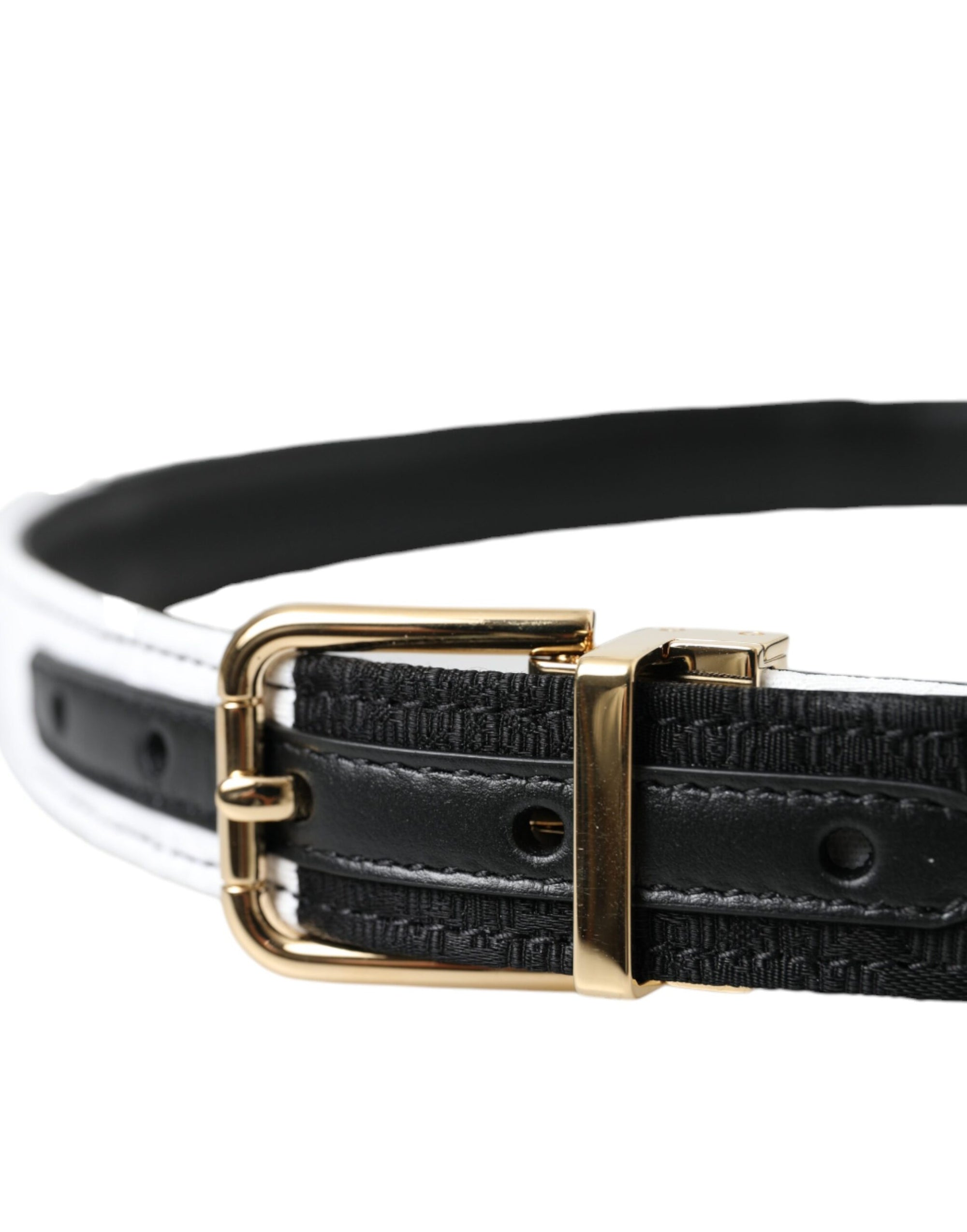 Dolce & Gabbana Black White Patchwork Gold Metal Buckle Belt - Maison Luxe