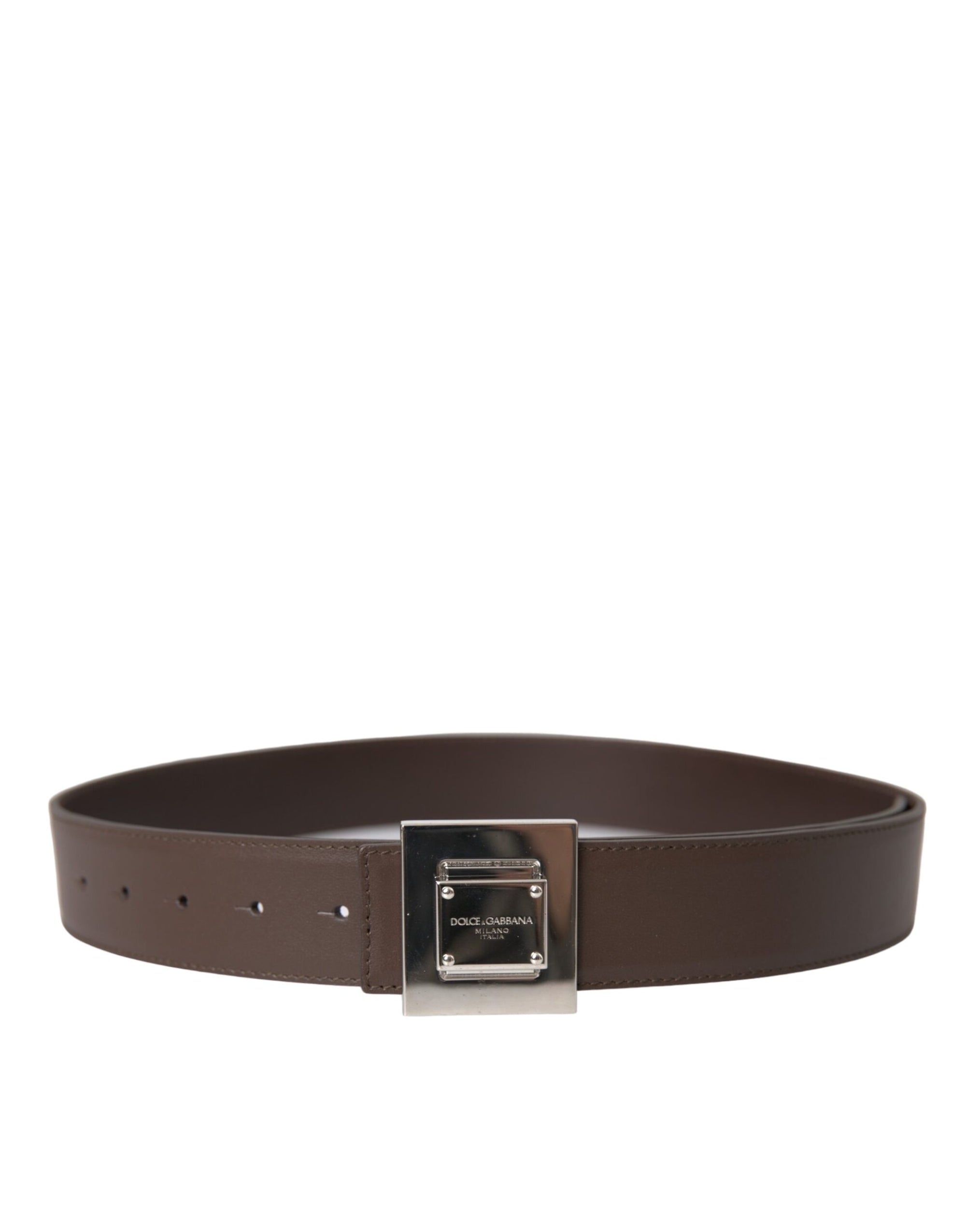 Dolce & Gabbana Brown Calf Leather Square Metal Buckle Belt - Maison Luxe