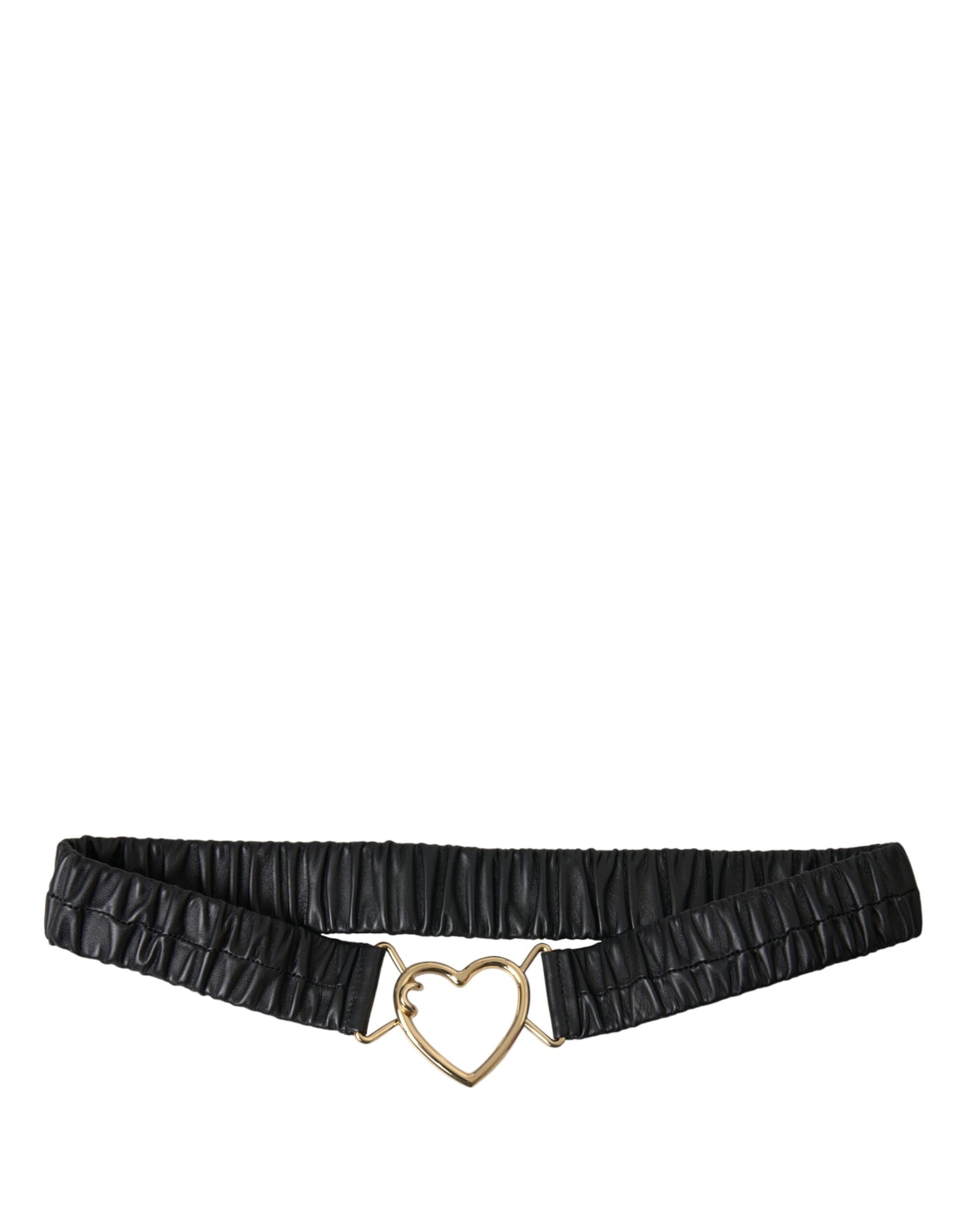 Dolce & Gabbana Black Leather Gold Heart Metal Buckle Belt - Maison Luxe